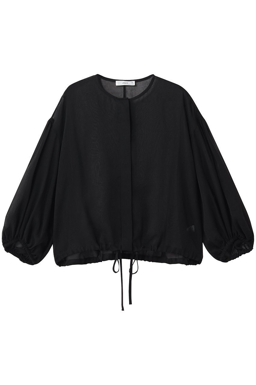 【エブール/ebure】のソフトオーガンジー シャーリングブラウス インテリア・キッズ・メンズ・レディースファッション・服の通販 founy(ファニー) 　ファッション　Fashion　レディースファッション　Fashion for Women　トップス・カットソー　Cut & Sew Tops　シャツ・ブラウス・オフィスカジュアル　Elegant Blouses & Button-Ups　おすすめ　Recommended / Our Picks　オーガンジー　Organza Fabric　シャーリング　Shirring, Ruched　スリーブ　Sleeve, Long Sleeve / Short Sleeve　フォルム　Silhouette, Form　ロング　Long, Long-Length　新作・新入荷　New Arrivals / New In　ブラック|ID: prp329100004923130 ipo3291000000036940365