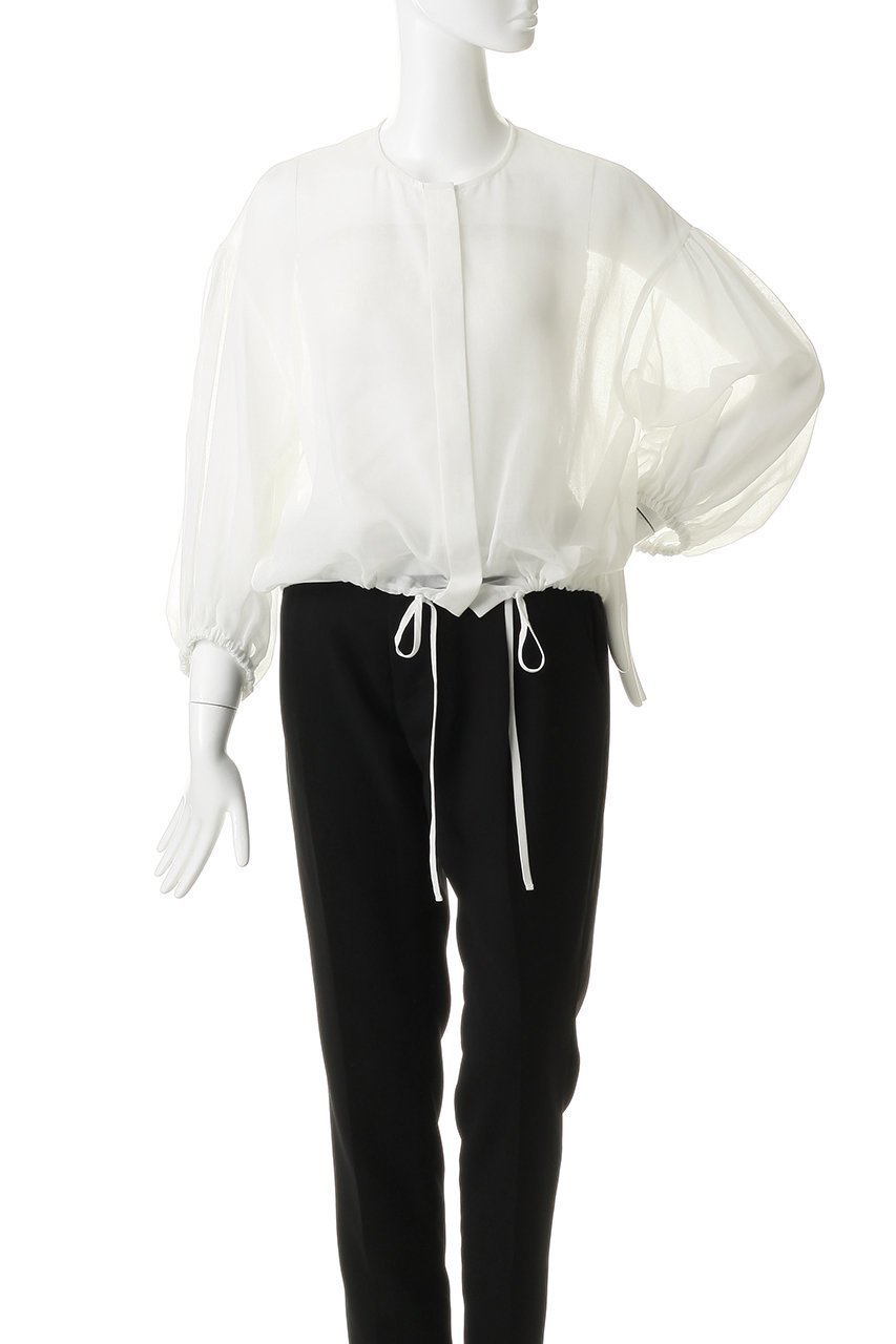 【エブール/ebure】のソフトオーガンジー シャーリングブラウス 人気、トレンドファッション・服の通販 founy(ファニー) 　ファッション　Fashion　レディースファッション　Fashion for Women　トップス・カットソー　Cut & Sew Tops　シャツ・ブラウス・オフィスカジュアル　Elegant Blouses & Button-Ups　おすすめ　Recommended / Our Picks　オーガンジー　Organza Fabric　シャーリング　Shirring, Ruched　スリーブ　Sleeve, Long Sleeve / Short Sleeve　フォルム　Silhouette, Form　ロング　Long, Long-Length　新作・新入荷　New Arrivals / New In　other-6|ID: prp329100004923130 ipo3291000000036940378