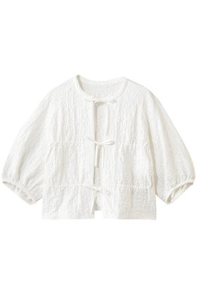 【プレインピープル/PLAIN PEOPLE】のラッセルジャカードボリュームスリーブブラウス 人気、トレンドファッション・服の通販 founy(ファニー) ファッション Fashion レディースファッション Fashion for Women トップス・カットソー Cut & Sew Tops シャツ・ブラウス・オフィスカジュアル Elegant Blouses & Button-Ups ボリューム袖・フリルスリーブブラウス Voluminous & Ruffle Sleeves / Puffy Sleeve Tops おすすめ Recommended / Our Picks コンパクト Compact, Small Size サロペット Overalls, Salopette ショート Short, Short Length ジャカード／ジャガード Jacquard, Woven Pattern スリーブ Sleeve, Long Sleeve / Short Sleeve フロント Front, Front Design ラッセル Raschel, Raschel Lace リボン Ribbon, Bow 夏 Summer 新作・新入荷 New Arrivals / New In 春 Spring S/S・春夏 SS, Spring/Summer, Warm Season |ID:prp329100004923137