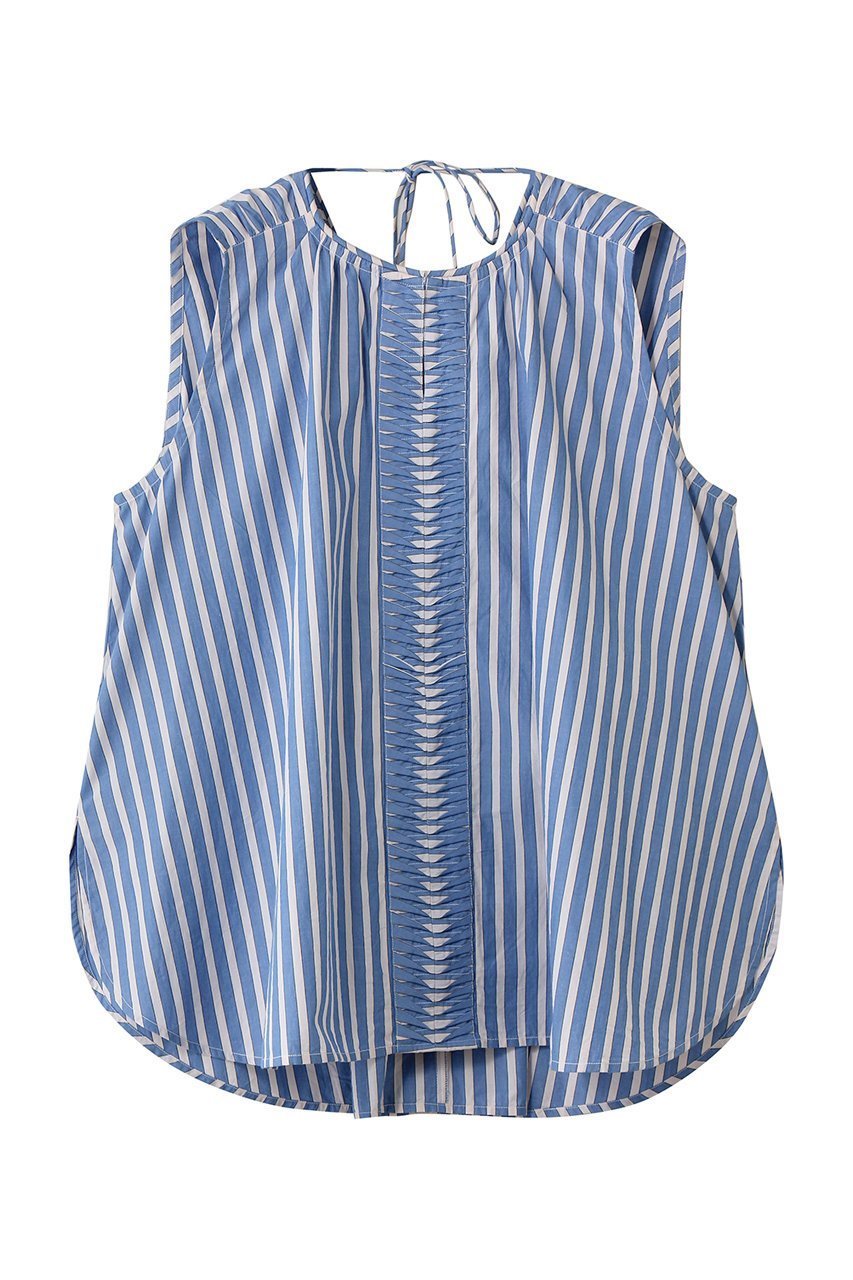 【ヌキテパ/NE QUITTEZ PAS】のPoplin Wave Tuck トップス インテリア・キッズ・メンズ・レディースファッション・服の通販 founy(ファニー) 　ファッション　Fashion　レディースファッション　Fashion for Women　トップス・カットソー　Cut & Sew Tops　キャミソール&ノースリーブ　Camisoles & Sleeveless Tops　シャツ・ブラウス・オフィスカジュアル　Elegant Blouses & Button-Ups　ギャザー　Gathered, Ruffled　センター　Center, Center Line　ノースリーブ　Sleeveless, No-Sleeve　リボン　Ribbon, Bow　夏　Summer　新作・新入荷　New Arrivals / New In　ストライプ|ID: prp329100004923146 ipo3291000000036940515