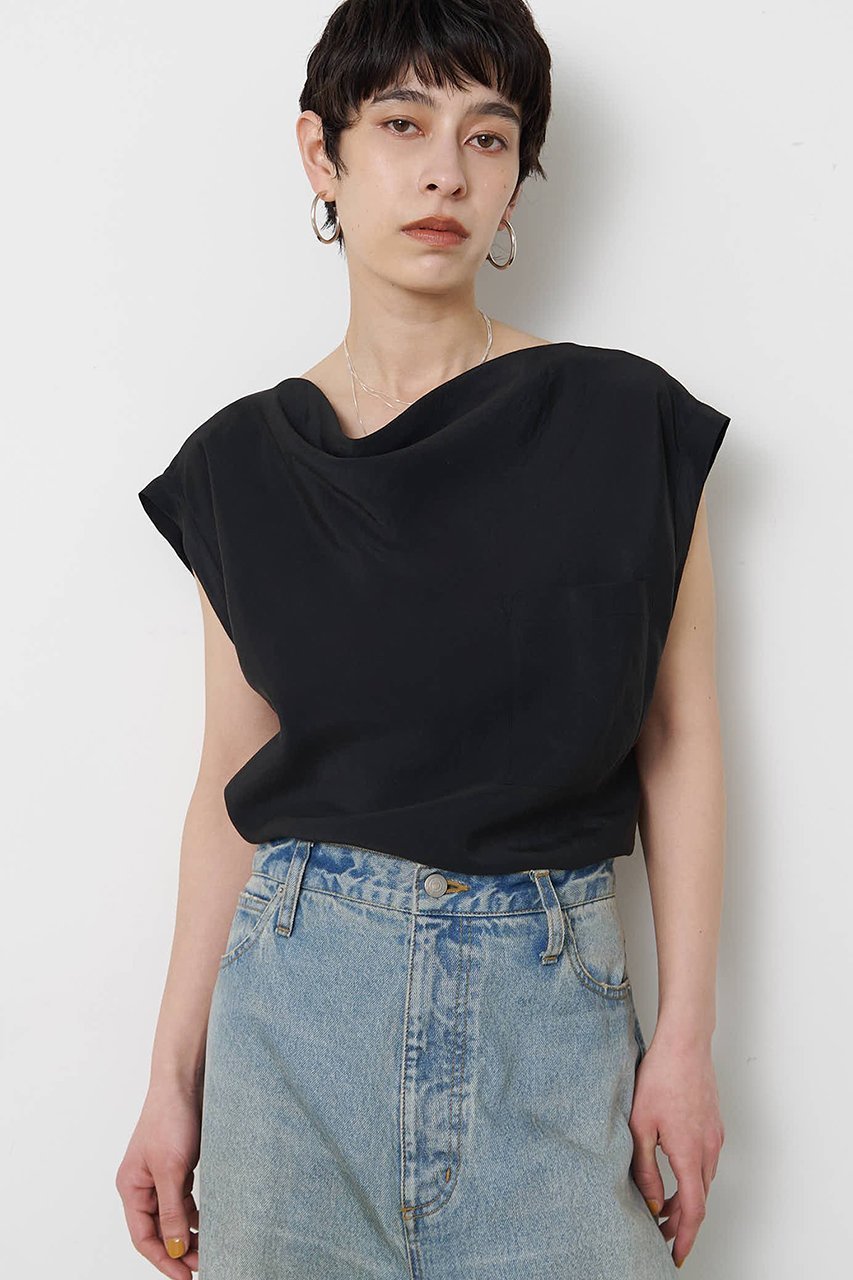 【ウィムガゼット/Whim Gazette】のドレープブラウス インテリア・キッズ・メンズ・レディースファッション・服の通販 founy(ファニー) 　ファッション　Fashion　レディースファッション　Fashion for Women　トップス・カットソー　Cut & Sew Tops　シャツ・ブラウス・オフィスカジュアル　Elegant Blouses & Button-Ups　サテン　Satin, Glossy Fabric　ショート　Short, Short Length　スリーブ　Sleeve, Long Sleeve / Short Sleeve　ドレープ　Drape, Draping Fabric　ノースリーブ　Sleeveless, No-Sleeve　バランス　Balance, Style Balance　フレンチ　French, French Style　ベビー　Baby, Babywear　ボトム　Bottoms, Lower Wear　ポケット　Pocket, Pocket Detail　ワッシャー　Washer, Crinkled Finish　エレガント 上品　Elegant　新作・新入荷　New Arrivals / New In　ブラック|ID: prp329100004923171 ipo3291000000036940710