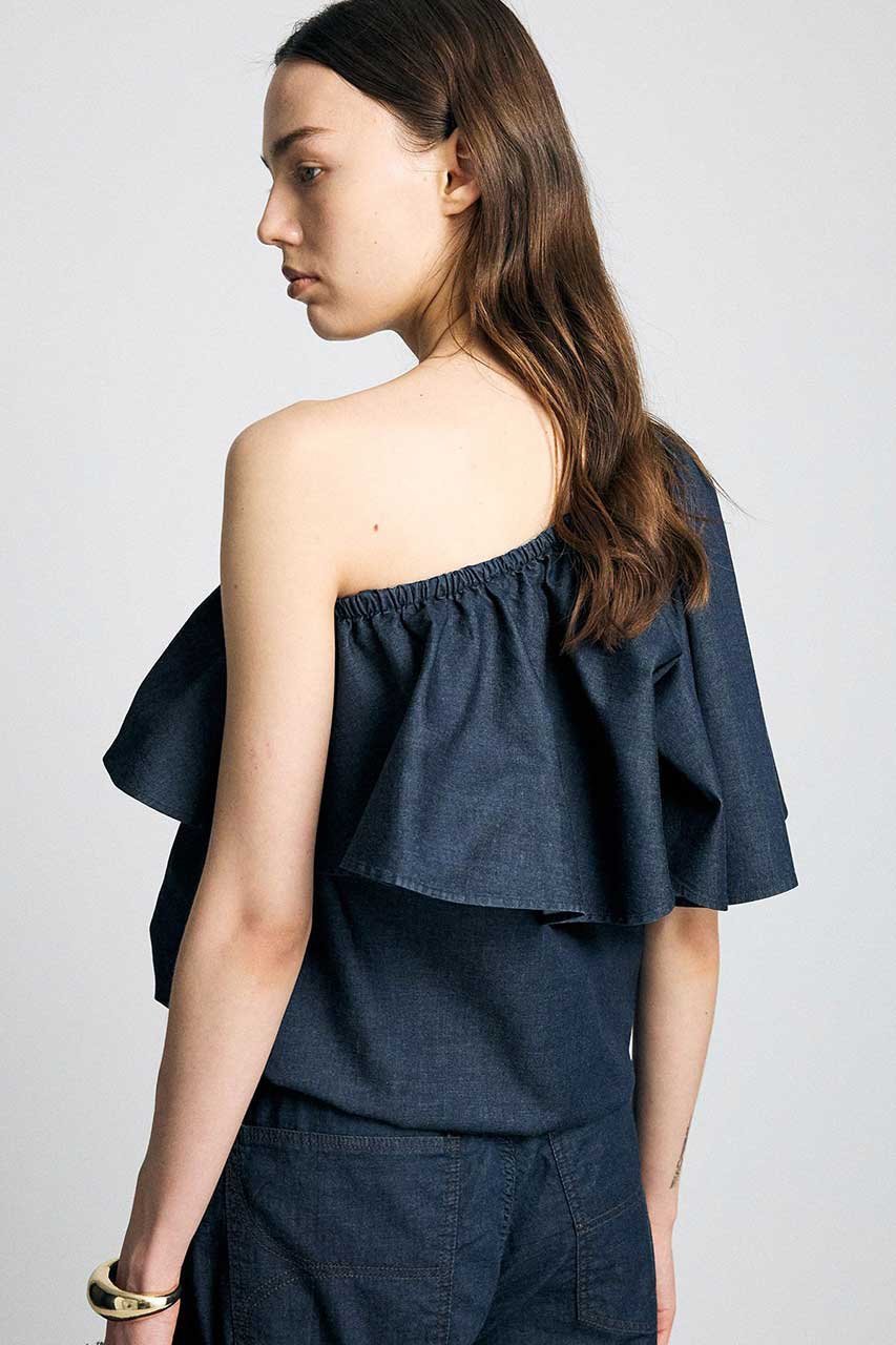 【ブリル/BRILL】のデニムワンショルプルオーバー 人気、トレンドファッション・服の通販 founy(ファニー) 　ファッション　Fashion　レディースファッション　Fashion for Women　トップス・カットソー　Cut & Sew Tops　シャツ・ブラウス・オフィスカジュアル　Elegant Blouses & Button-Ups　カジュアルプルオーバー・ニットトップス　Pullovers & Knit Tops / Casual Pullovers　ギャザー　Gathered, Ruffled　ショルダー　Shoulder, Shoulder Strap　ショート　Short, Short Length　スリーブ　Sleeve, Long Sleeve / Short Sleeve　フレア　Flare, Flared　新作・新入荷　New Arrivals / New In　other-3|ID: prp329100004923186 ipo3291000000036940847