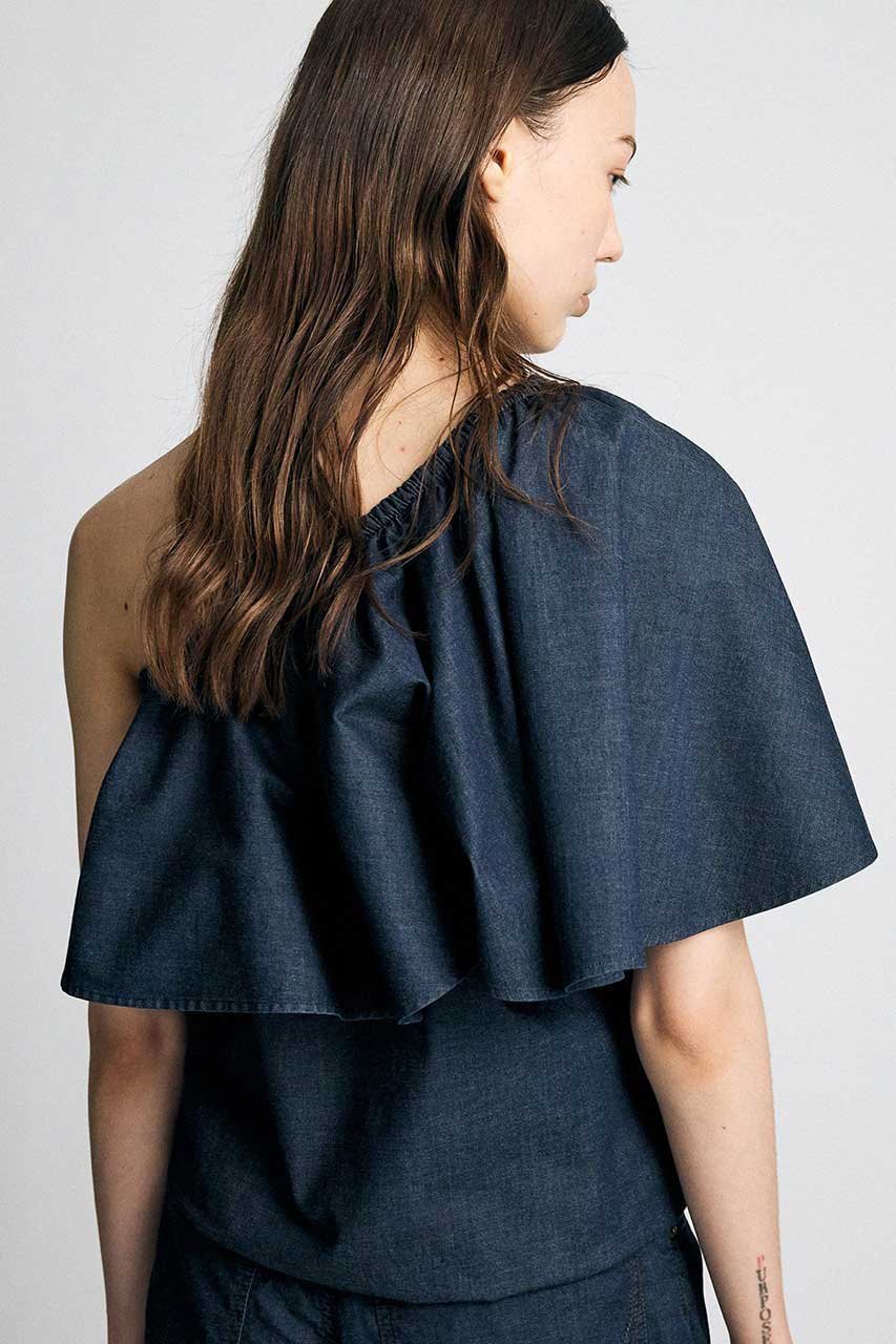 【ブリル/BRILL】のデニムワンショルプルオーバー 人気、トレンドファッション・服の通販 founy(ファニー) 　ファッション　Fashion　レディースファッション　Fashion for Women　トップス・カットソー　Cut & Sew Tops　シャツ・ブラウス・オフィスカジュアル　Elegant Blouses & Button-Ups　カジュアルプルオーバー・ニットトップス　Pullovers & Knit Tops / Casual Pullovers　ギャザー　Gathered, Ruffled　ショルダー　Shoulder, Shoulder Strap　ショート　Short, Short Length　スリーブ　Sleeve, Long Sleeve / Short Sleeve　フレア　Flare, Flared　新作・新入荷　New Arrivals / New In　other-4|ID: prp329100004923186 ipo3291000000036940850