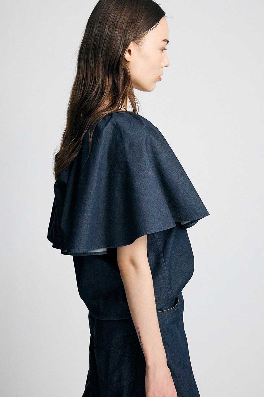 【ブリル/BRILL】のデニムワンショルプルオーバー 人気、トレンドファッション・服の通販 founy(ファニー) 　ファッション　Fashion　レディースファッション　Fashion for Women　トップス・カットソー　Cut & Sew Tops　シャツ・ブラウス・オフィスカジュアル　Elegant Blouses & Button-Ups　カジュアルプルオーバー・ニットトップス　Pullovers & Knit Tops / Casual Pullovers　ギャザー　Gathered, Ruffled　ショルダー　Shoulder, Shoulder Strap　ショート　Short, Short Length　スリーブ　Sleeve, Long Sleeve / Short Sleeve　フレア　Flare, Flared　新作・新入荷　New Arrivals / New In　other-5|ID: prp329100004923186 ipo3291000000036940853