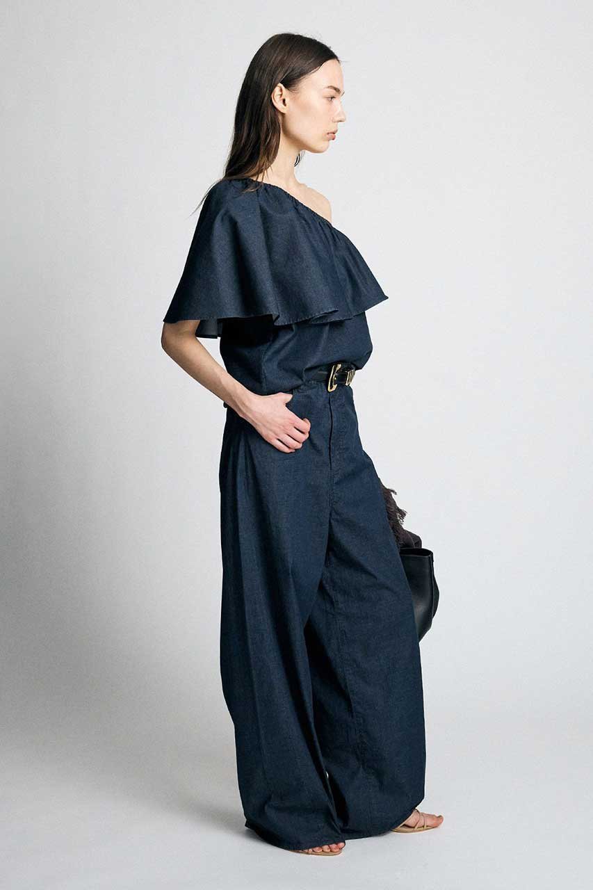 【ブリル/BRILL】のデニムワンショルプルオーバー 人気、トレンドファッション・服の通販 founy(ファニー) 　ファッション　Fashion　レディースファッション　Fashion for Women　トップス・カットソー　Cut & Sew Tops　シャツ・ブラウス・オフィスカジュアル　Elegant Blouses & Button-Ups　カジュアルプルオーバー・ニットトップス　Pullovers & Knit Tops / Casual Pullovers　ギャザー　Gathered, Ruffled　ショルダー　Shoulder, Shoulder Strap　ショート　Short, Short Length　スリーブ　Sleeve, Long Sleeve / Short Sleeve　フレア　Flare, Flared　新作・新入荷　New Arrivals / New In　other-8|ID: prp329100004923186 ipo3291000000036940859