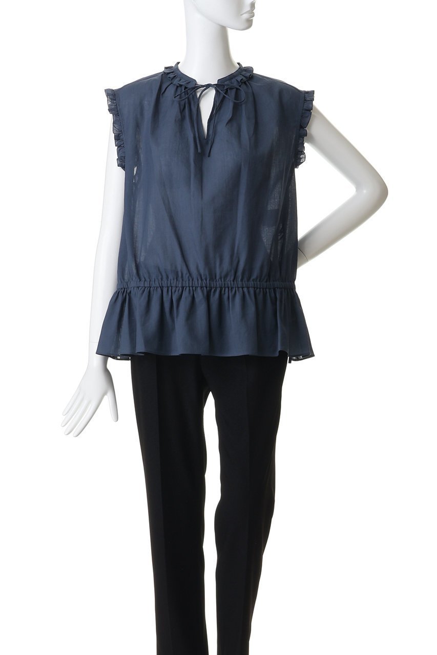 【デパリエ/DEPAREILLE】のラミーコットンスリーブレスフリルブラウス 人気、トレンドファッション・服の通販 founy(ファニー) 　ファッション　Fashion　レディースファッション　Fashion for Women　トップス・カットソー　Cut & Sew Tops　キャミソール&ノースリーブ　Camisoles & Sleeveless Tops　シャツ・ブラウス・オフィスカジュアル　Elegant Blouses & Button-Ups　センター　Center, Center Line　デニム　Denim, Jeans Material　ノースリーブ　Sleeveless, No-Sleeve　フェミニン　Feminine, Girly　フリル　Frill, Ruffle　リボン　Ribbon, Bow　エレガント 上品　Elegant　再入荷　Restock / Back in Stock　夏　Summer　other-2|ID: prp329100004923188 ipo3291000000036940887