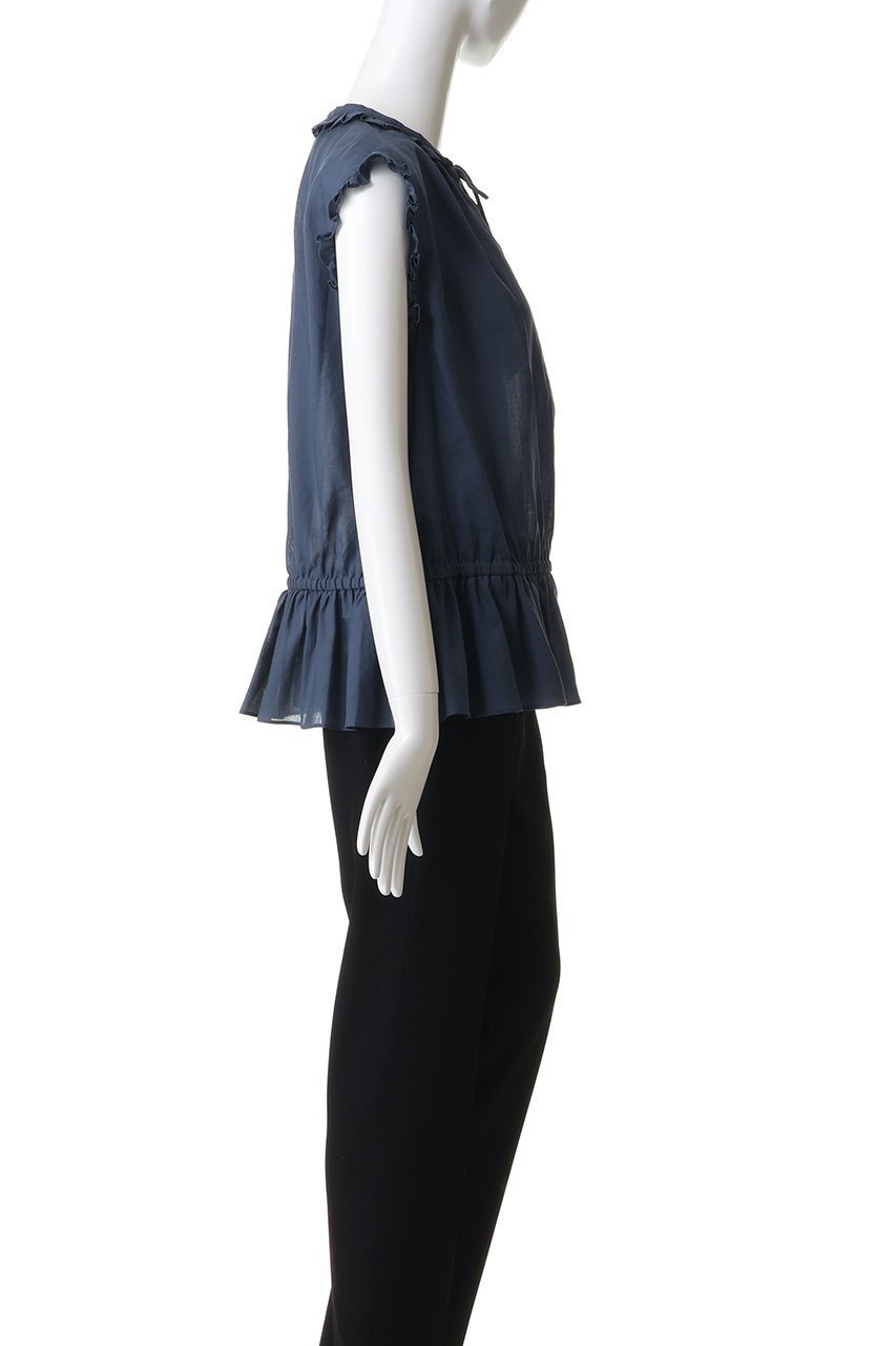 【デパリエ/DEPAREILLE】のラミーコットンスリーブレスフリルブラウス 人気、トレンドファッション・服の通販 founy(ファニー) 　ファッション　Fashion　レディースファッション　Fashion for Women　トップス・カットソー　Cut & Sew Tops　キャミソール&ノースリーブ　Camisoles & Sleeveless Tops　シャツ・ブラウス・オフィスカジュアル　Elegant Blouses & Button-Ups　センター　Center, Center Line　デニム　Denim, Jeans Material　ノースリーブ　Sleeveless, No-Sleeve　フェミニン　Feminine, Girly　フリル　Frill, Ruffle　リボン　Ribbon, Bow　エレガント 上品　Elegant　再入荷　Restock / Back in Stock　夏　Summer　other-3|ID: prp329100004923188 ipo3291000000036940889