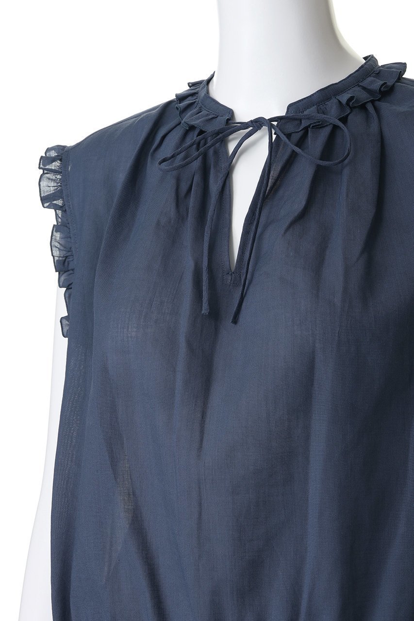 【デパリエ/DEPAREILLE】のラミーコットンスリーブレスフリルブラウス 人気、トレンドファッション・服の通販 founy(ファニー) 　ファッション　Fashion　レディースファッション　Fashion for Women　トップス・カットソー　Cut & Sew Tops　キャミソール&ノースリーブ　Camisoles & Sleeveless Tops　シャツ・ブラウス・オフィスカジュアル　Elegant Blouses & Button-Ups　センター　Center, Center Line　デニム　Denim, Jeans Material　ノースリーブ　Sleeveless, No-Sleeve　フェミニン　Feminine, Girly　フリル　Frill, Ruffle　リボン　Ribbon, Bow　エレガント 上品　Elegant　再入荷　Restock / Back in Stock　夏　Summer　other-5|ID: prp329100004923188 ipo3291000000036940893