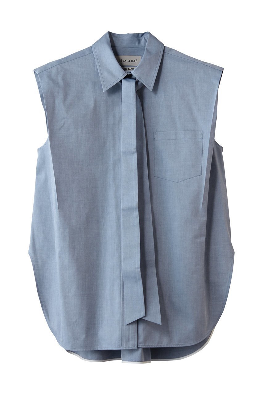 【デパリエ/DEPAREILLE】のコットンツイルスリーブレスボウブラウス インテリア・キッズ・メンズ・レディースファッション・服の通販 founy(ファニー) 　ファッション　Fashion　レディースファッション　Fashion for Women　トップス・カットソー　Cut & Sew Tops　キャミソール&ノースリーブ　Camisoles & Sleeveless Tops　シャツ・ブラウス・オフィスカジュアル　Elegant Blouses & Button-Ups　カッティング　Cutting Detail　クラシック　Classic, Timeless Style　サマー　Summer, Summer Style　ノースリーブ　Sleeveless, No-Sleeve　モダン　Modern, Contemporary　夏　Summer　新作・新入荷　New Arrivals / New In　ネイビー|ID: prp329100004923189 ipo3291000000036940901