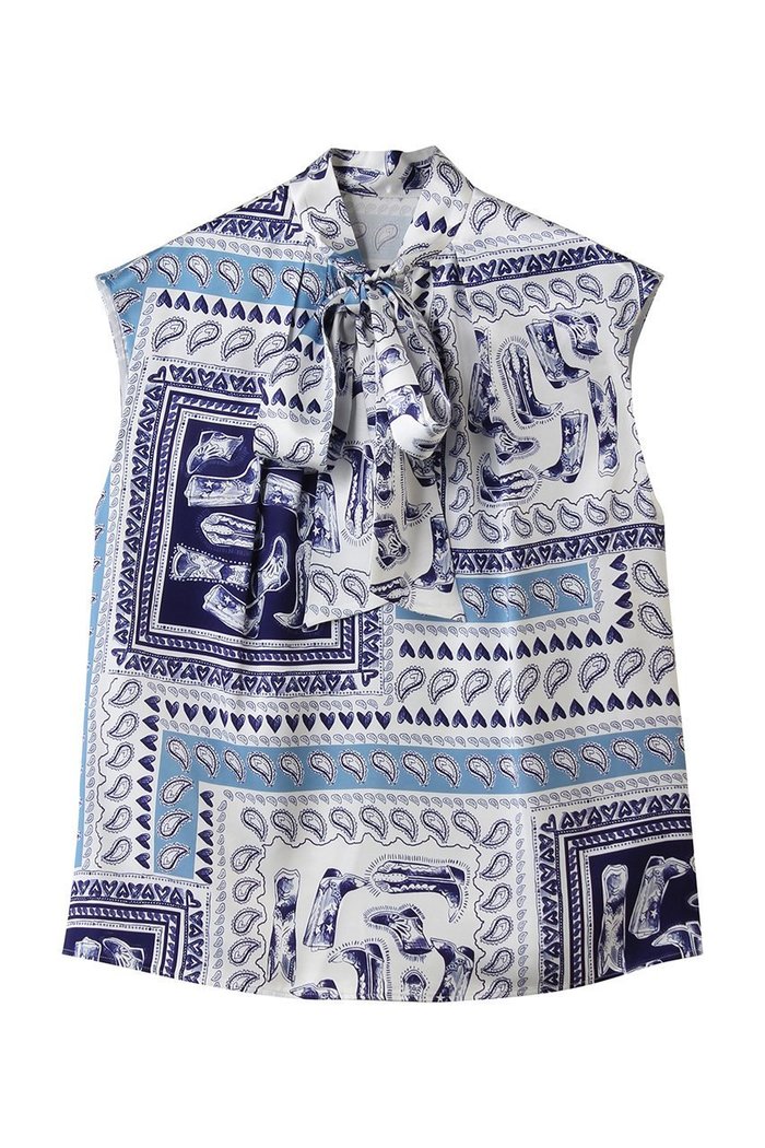 【アルアバイル/allureville】の【Loulou Willoughby】ウエスタンスカーフPTリボンブラウス インテリア・キッズ・メンズ・レディースファッション・服の通販 founy(ファニー) https://founy.com/ ファッション Fashion レディースファッション Fashion for Women トップス・カットソー Cut & Sew Tops キャミソール&ノースリーブ Camisoles & Sleeveless Tops シャツ・ブラウス・オフィスカジュアル Elegant Blouses & Button-Ups ウエスタン Western Style シューズ Shoes, Footwear スカーフ Scarf, Neckwear ノースリーブ Sleeveless, No-Sleeve フェミニン Feminine, Girly プリント Print, Printed Pattern リボン Ribbon, Bow 新作・新入荷 New Arrivals / New In |ID: prp329100004923204 ipo3291000000036941020