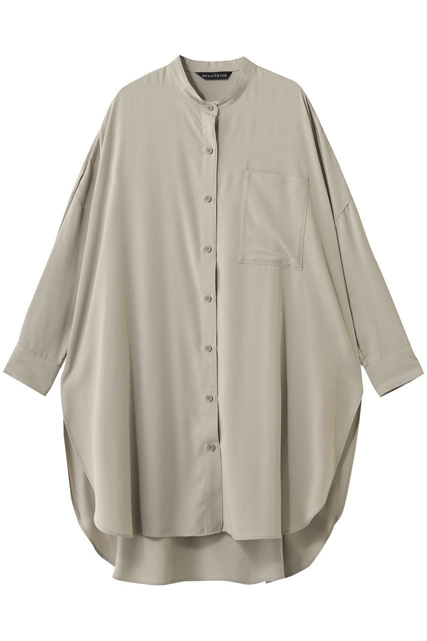 【ミズイロ インド/mizuiro ind】のT/R band collar long shirt シャツ インテリア・キッズ・メンズ・レディースファッション・服の通販 founy(ファニー) 　ファッション　Fashion　レディースファッション　Fashion for Women　トップス・カットソー　Cut & Sew Tops　シャツ・ブラウス・オフィスカジュアル　Elegant Blouses & Button-Ups　シアー　Sheer, See-Through　ショート　Short, Short Length　スリット　Slit, Slit Detail　スリーブ　Sleeve, Long Sleeve / Short Sleeve　チュニック　Tunic, Long Top　ハーフ　Half, Half-Length　新作・新入荷　New Arrivals / New In　s.beige|ID: prp329100004923206 ipo3291000000036941042