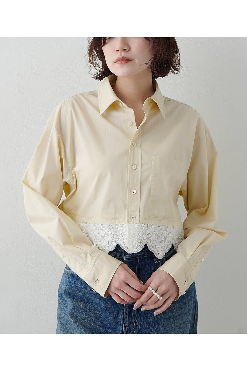 【ウィムガゼット/Whim Gazette】のレースコンビシャツ インテリア・キッズ・メンズ・レディースファッション・服の通販 founy(ファニー) 　ファッション　Fashion　レディースファッション　Fashion for Women　トップス・カットソー　Cut & Sew Tops　シャツ・ブラウス・オフィスカジュアル　Elegant Blouses & Button-Ups　ショート　Short, Short Length　スリーブ　Sleeve, Long Sleeve / Short Sleeve　ドッキング　Docking, Mixed Material　フェミニン　Feminine, Girly　レース　Lace, Lace Fabric　ロング　Long, Long-Length　新作・新入荷　New Arrivals / New In　ライトベージュ|ID: prp329100004923217 ipo3291000000036941112