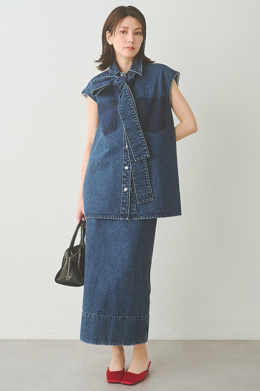 【ウィムガゼット/Whim Gazette】のデニムボウノースリーブシャツ 人気、トレンドファッション・服の通販 founy(ファニー) 　ファッション　Fashion　レディースファッション　Fashion for Women　トップス・カットソー　Cut & Sew Tops　キャミソール&ノースリーブ　Camisoles & Sleeveless Tops　シャツ・ブラウス・オフィスカジュアル　Elegant Blouses & Button-Ups　おすすめ　Recommended / Our Picks　ショート　Short, Short Length　スリーブ　Sleeve, Long Sleeve / Short Sleeve　セットアップ　Set-Up, Coordinated Outfit　デニム　Denim, Jeans Material　ノースリーブ　Sleeveless, No-Sleeve　バランス　Balance, Style Balance　新作・新入荷　New Arrivals / New In　other-2|ID: prp329100004923218 ipo3291000000036941130