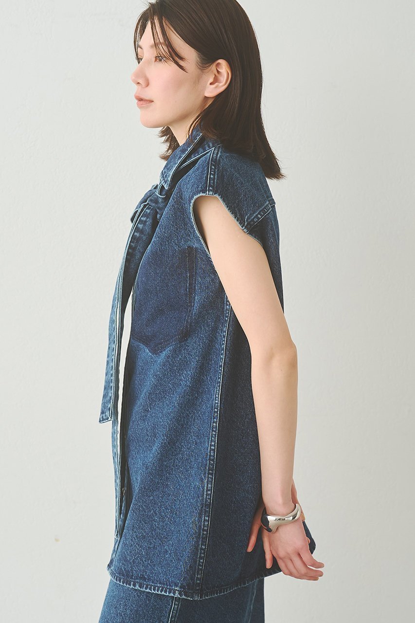 【ウィムガゼット/Whim Gazette】のデニムボウノースリーブシャツ 人気、トレンドファッション・服の通販 founy(ファニー) 　ファッション　Fashion　レディースファッション　Fashion for Women　トップス・カットソー　Cut & Sew Tops　キャミソール&ノースリーブ　Camisoles & Sleeveless Tops　シャツ・ブラウス・オフィスカジュアル　Elegant Blouses & Button-Ups　おすすめ　Recommended / Our Picks　ショート　Short, Short Length　スリーブ　Sleeve, Long Sleeve / Short Sleeve　セットアップ　Set-Up, Coordinated Outfit　デニム　Denim, Jeans Material　ノースリーブ　Sleeveless, No-Sleeve　バランス　Balance, Style Balance　新作・新入荷　New Arrivals / New In　other-3|ID: prp329100004923218 ipo3291000000036941133