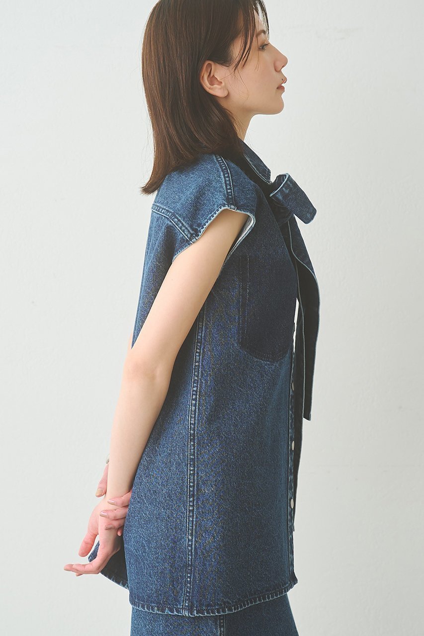 【ウィムガゼット/Whim Gazette】のデニムボウノースリーブシャツ 人気、トレンドファッション・服の通販 founy(ファニー) 　ファッション　Fashion　レディースファッション　Fashion for Women　トップス・カットソー　Cut & Sew Tops　キャミソール&ノースリーブ　Camisoles & Sleeveless Tops　シャツ・ブラウス・オフィスカジュアル　Elegant Blouses & Button-Ups　おすすめ　Recommended / Our Picks　ショート　Short, Short Length　スリーブ　Sleeve, Long Sleeve / Short Sleeve　セットアップ　Set-Up, Coordinated Outfit　デニム　Denim, Jeans Material　ノースリーブ　Sleeveless, No-Sleeve　バランス　Balance, Style Balance　新作・新入荷　New Arrivals / New In　other-5|ID: prp329100004923218 ipo3291000000036941138