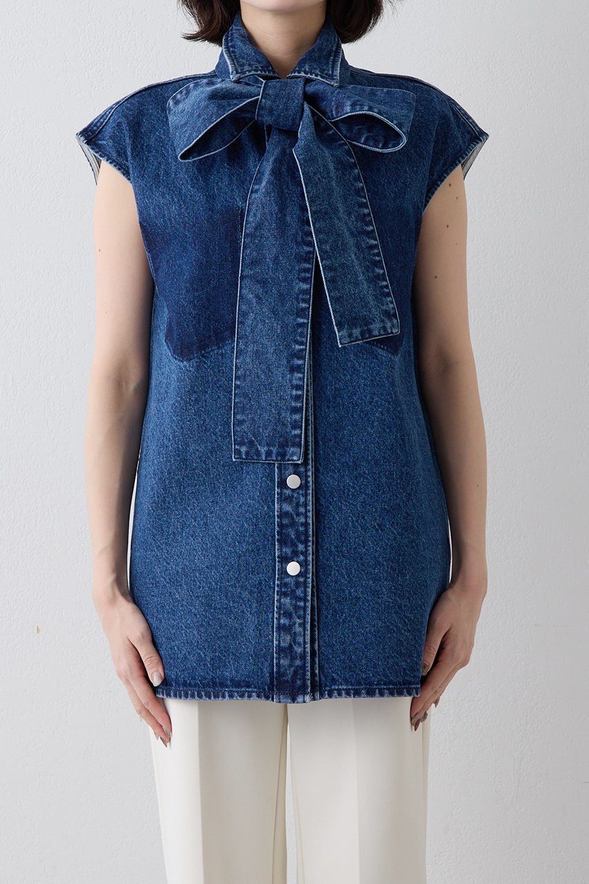 【ウィムガゼット/Whim Gazette】のデニムボウノースリーブシャツ 人気、トレンドファッション・服の通販 founy(ファニー) 　ファッション　Fashion　レディースファッション　Fashion for Women　トップス・カットソー　Cut & Sew Tops　キャミソール&ノースリーブ　Camisoles & Sleeveless Tops　シャツ・ブラウス・オフィスカジュアル　Elegant Blouses & Button-Ups　おすすめ　Recommended / Our Picks　ショート　Short, Short Length　スリーブ　Sleeve, Long Sleeve / Short Sleeve　セットアップ　Set-Up, Coordinated Outfit　デニム　Denim, Jeans Material　ノースリーブ　Sleeveless, No-Sleeve　バランス　Balance, Style Balance　新作・新入荷　New Arrivals / New In　other-6|ID: prp329100004923218 ipo3291000000036941140