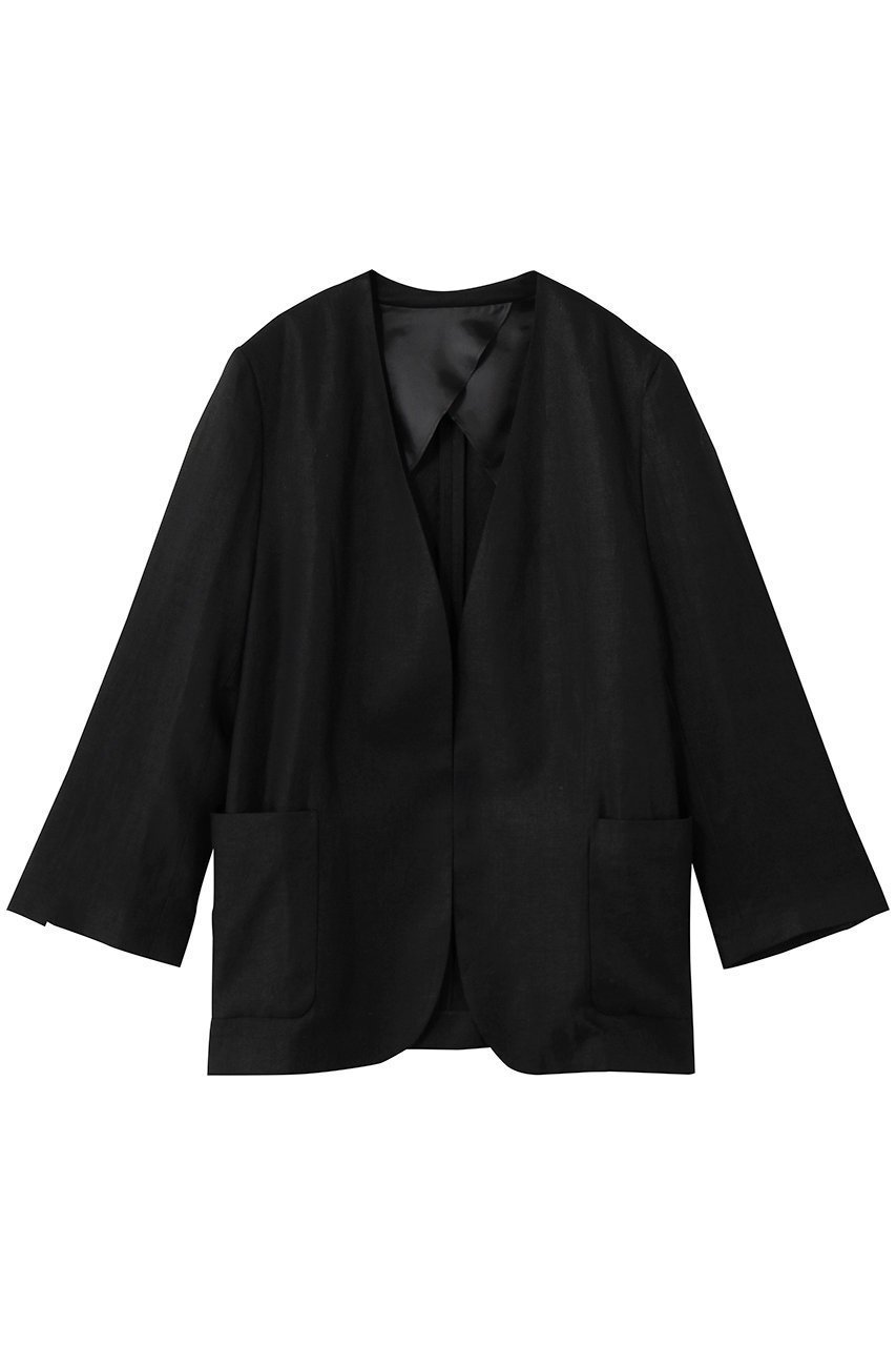 【ジェイドット/j.】のオックスリネン ノーカラージャケット インテリア・キッズ・メンズ・レディースファッション・服の通販 founy(ファニー) 　ファッション　Fashion　レディースファッション　Fashion for Women　アウター　Coat / Outerwear Collection　レディースジャケット・軽アウター　Jackets　ノーカラージャケット / シンプル上品コーデ　Collarless Jackets　ジャケット　Jacket, Outerwear　スリーブ　Sleeve, Long Sleeve / Short Sleeve　リネン　Linen, Linen Fabric　ロング　Long, Long-Length　再入荷　Restock / Back in Stock　夏　Summer　春　Spring　S/S・春夏　SS, Spring/Summer, Warm Season　ブラック|ID: prp329100004923245 ipo3291000000036941395
