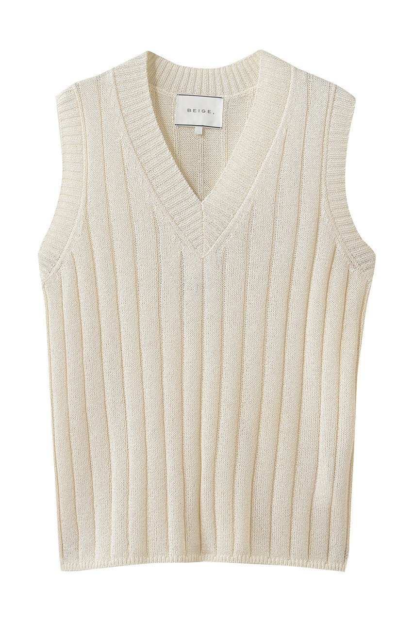 【ベイジ,/BEIGE,】のOPTICAL(オプティカル)/ペーパーヤーン Vネックリブニット インテリア・キッズ・メンズ・レディースファッション・服の通販 founy(ファニー) 　ファッション　Fashion　レディースファッション　Fashion for Women　トップス・カットソー　Cut & Sew Tops　ニット　Knit Tops & Sweaters　カジュアルプルオーバー・ニットトップス　Pullovers & Knit Tops / Casual Pullovers　Vネックトップス　V-Neck Tops / V-Cut Neckline Shirts　ジャケット　Jacket, Outerwear　デコルテ　Décolleté, Neckline　ノースリーブ　Sleeveless, No-Sleeve　ワイドリブ　Wide Rib, Wide Ribbed Knit　新作・新入荷　New Arrivals / New In　軽量　Lightweight, Ultra Light　Ecru|ID: prp329100004923375 ipo3291000000036942544