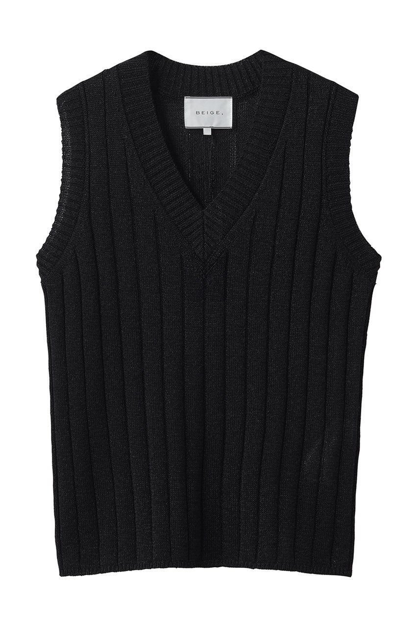 【ベイジ,/BEIGE,】のOPTICAL(オプティカル)/ペーパーヤーン Vネックリブニット インテリア・キッズ・メンズ・レディースファッション・服の通販 founy(ファニー) 　ファッション　Fashion　レディースファッション　Fashion for Women　トップス・カットソー　Cut & Sew Tops　ニット　Knit Tops & Sweaters　カジュアルプルオーバー・ニットトップス　Pullovers & Knit Tops / Casual Pullovers　Vネックトップス　V-Neck Tops / V-Cut Neckline Shirts　ジャケット　Jacket, Outerwear　デコルテ　Décolleté, Neckline　ノースリーブ　Sleeveless, No-Sleeve　ワイドリブ　Wide Rib, Wide Ribbed Knit　新作・新入荷　New Arrivals / New In　軽量　Lightweight, Ultra Light　Black|ID: prp329100004923375 ipo3291000000036942545