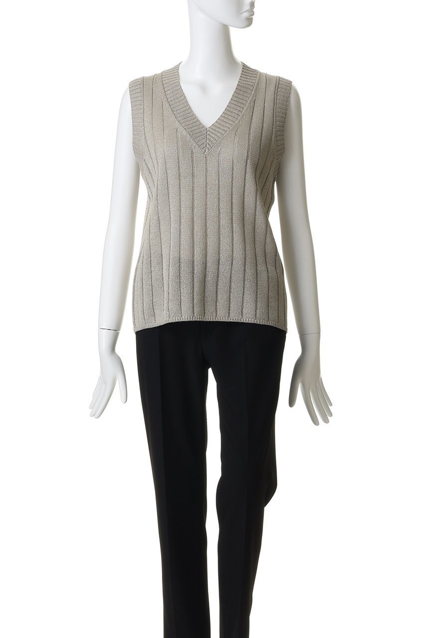 【ベイジ,/BEIGE,】のOPTICAL(オプティカル)/ペーパーヤーン Vネックリブニット 人気、トレンドファッション・服の通販 founy(ファニー) 　ファッション　Fashion　レディースファッション　Fashion for Women　トップス・カットソー　Cut & Sew Tops　ニット　Knit Tops & Sweaters　カジュアルプルオーバー・ニットトップス　Pullovers & Knit Tops / Casual Pullovers　Vネックトップス　V-Neck Tops / V-Cut Neckline Shirts　ジャケット　Jacket, Outerwear　デコルテ　Décolleté, Neckline　ノースリーブ　Sleeveless, No-Sleeve　ワイドリブ　Wide Rib, Wide Ribbed Knit　新作・新入荷　New Arrivals / New In　軽量　Lightweight, Ultra Light　other-2|ID: prp329100004923375 ipo3291000000036942547