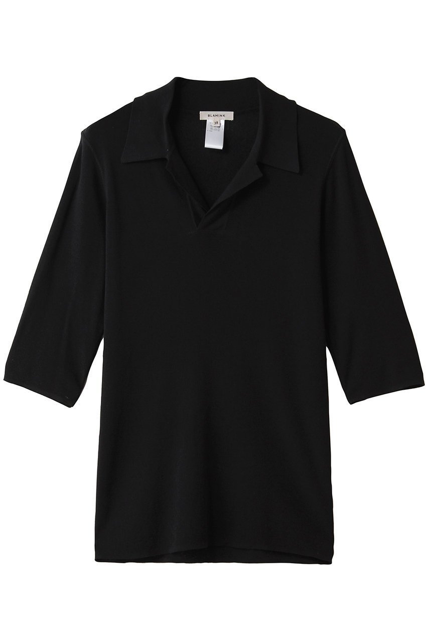 【ブラミンク/BLAMINK】の14Gレギュラーカラーショートスリーブニット インテリア・キッズ・メンズ・レディースファッション・服の通販 founy(ファニー) 　ファッション　Fashion　レディースファッション　Fashion for Women　トップス・カットソー　Cut & Sew Tops　ニット　Knit Tops & Sweaters　カジュアルプルオーバー・ニットトップス　Pullovers & Knit Tops / Casual Pullovers　インナー　Innerwear　ショート　Short, Short Length　ジャケット　Jacket, Outerwear　スリーブ　Sleeve, Long Sleeve / Short Sleeve　フィット　Fit, Slim Fit　レギュラー　Regular, Standard Fit　新作・新入荷　New Arrivals / New In　ブラック|ID: prp329100004923392 ipo3291000000036942650