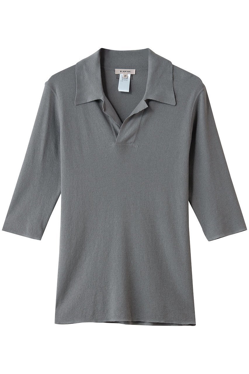 【ブラミンク/BLAMINK】の14Gレギュラーカラーショートスリーブニット インテリア・キッズ・メンズ・レディースファッション・服の通販 founy(ファニー) 　ファッション　Fashion　レディースファッション　Fashion for Women　トップス・カットソー　Cut & Sew Tops　ニット　Knit Tops & Sweaters　カジュアルプルオーバー・ニットトップス　Pullovers & Knit Tops / Casual Pullovers　インナー　Innerwear　ショート　Short, Short Length　ジャケット　Jacket, Outerwear　スリーブ　Sleeve, Long Sleeve / Short Sleeve　フィット　Fit, Slim Fit　レギュラー　Regular, Standard Fit　新作・新入荷　New Arrivals / New In　ミッドグレー|ID: prp329100004923392 ipo3291000000036942651