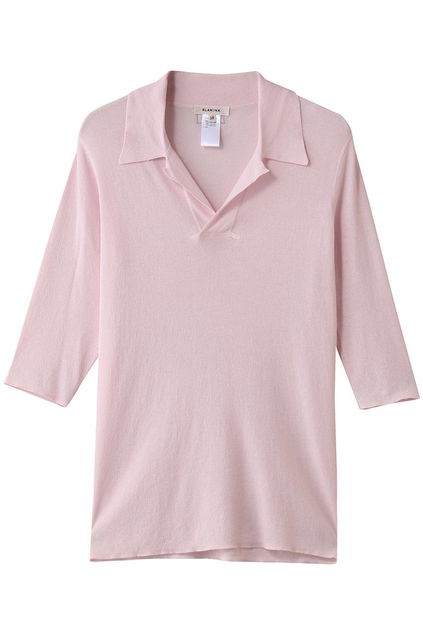 【ブラミンク/BLAMINK】の14Gレギュラーカラーショートスリーブニット インテリア・キッズ・メンズ・レディースファッション・服の通販 founy(ファニー) 　ファッション　Fashion　レディースファッション　Fashion for Women　トップス・カットソー　Cut & Sew Tops　ニット　Knit Tops & Sweaters　カジュアルプルオーバー・ニットトップス　Pullovers & Knit Tops / Casual Pullovers　インナー　Innerwear　ショート　Short, Short Length　ジャケット　Jacket, Outerwear　スリーブ　Sleeve, Long Sleeve / Short Sleeve　フィット　Fit, Slim Fit　レギュラー　Regular, Standard Fit　新作・新入荷　New Arrivals / New In　ライトピンク|ID: prp329100004923392 ipo3291000000036942652