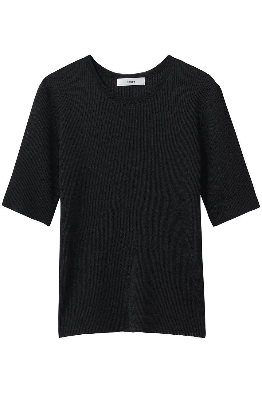 【エブール/ebure】のライトシアーニット 5分袖リブニットプルオーバー インテリア・キッズ・メンズ・レディースファッション・服の通販 founy(ファニー) 　ファッション　Fashion　レディースファッション　Fashion for Women　トップス・カットソー　Cut & Sew Tops　ニット　Knit Tops & Sweaters　カジュアルプルオーバー・ニットトップス　Pullovers & Knit Tops / Casual Pullovers　なめらか　Smooth, Silky Texture　シルク　Silk, 100% Silk　スマート　Smart, Elegant　フィット　Fit, Slim Fit　エレガント 上品　Elegant　新作・新入荷　New Arrivals / New In　ブラック|ID: prp329100004923429 ipo3291000000036942892