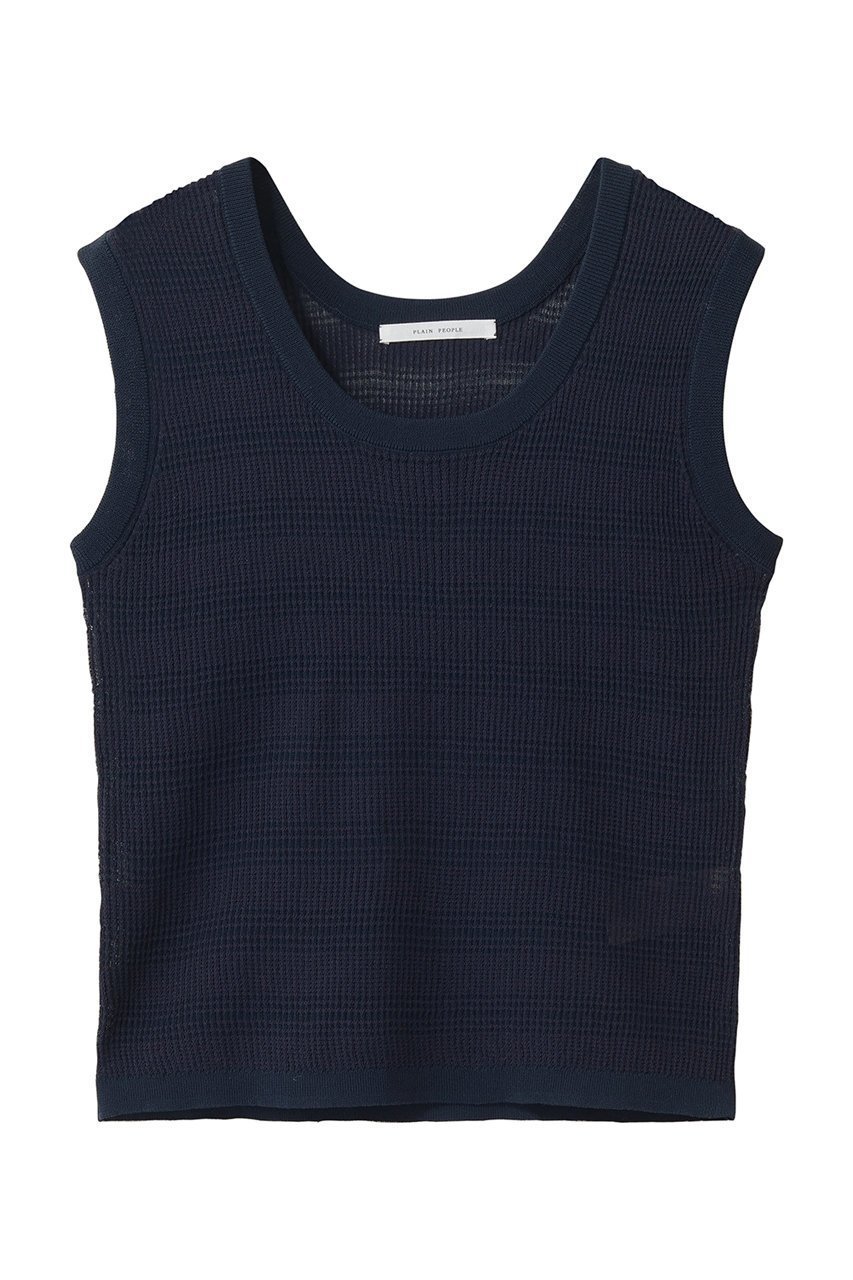【プレインピープル/PLAIN PEOPLE】のVALLONE ニットタンクトップ インテリア・キッズ・メンズ・レディースファッション・服の通販 founy(ファニー) 　ファッション　Fashion　レディースファッション　Fashion for Women　トップス・カットソー　Cut & Sew Tops　ニット　Knit Tops & Sweaters　カジュアルプルオーバー・ニットトップス　Pullovers & Knit Tops / Casual Pullovers　スラックス　Slacks, Dress Pants　タンク　Tank Top, Sleeveless Top　デコルテ　Décolleté, Neckline　デニム　Denim, Jeans Material　ランダム　Random, Irregular　新作・新入荷　New Arrivals / New In　ネイビー|ID: prp329100004923433 ipo3291000000036942927