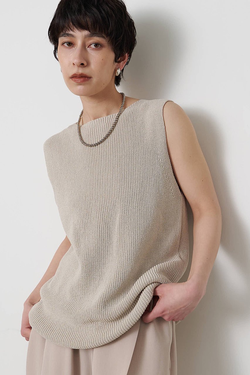 【ウィムガゼット/Whim Gazette】のペーパーノースリーブニット インテリア・キッズ・メンズ・レディースファッション・服の通販 founy(ファニー) 　ファッション　Fashion　レディースファッション　Fashion for Women　トップス・カットソー　Cut & Sew Tops　ニット　Knit Tops & Sweaters　キャミソール&ノースリーブ　Camisoles & Sleeveless Tops　カジュアルプルオーバー・ニットトップス　Pullovers & Knit Tops / Casual Pullovers　シンプル　Simple, Minimal　ノースリーブ　Sleeveless, No-Sleeve　エレガント 上品　Elegant　新作・新入荷　New Arrivals / New In　ベージュ|ID: prp329100004923467 ipo3291000000036943132