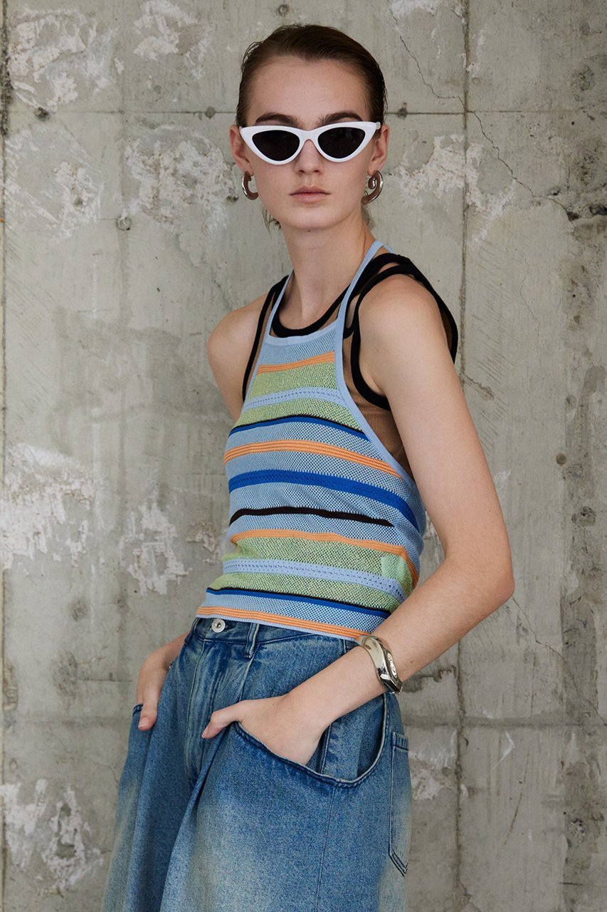 【メゾンスペシャル/MAISON SPECIAL】のBorder American Sleeve Knit Tank/ボーダーアメスリニットタンク 人気、トレンドファッション・服の通販 founy(ファニー) 　ファッション　Fashion　レディースファッション　Fashion for Women　トップス・カットソー　Cut & Sew Tops　ニット　Knit Tops & Sweaters　カジュアルプルオーバー・ニットトップス　Pullovers & Knit Tops / Casual Pullovers　インナー　Innerwear　カラフル　Colorful Design　キャミソール　Camisole, Spaghetti Strap Top　タンク　Tank Top, Sleeveless Top　ビスチェ　Bustier, Corset Top　ボーダー　Border, Stripe　夏　Summer　新作・新入荷　New Arrivals / New In　other-2|ID: prp329100004923470 ipo3291000000036943152