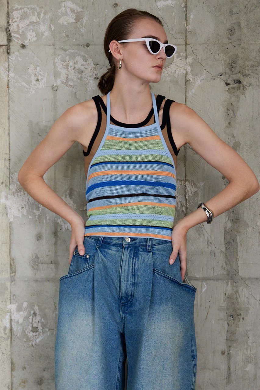 【メゾンスペシャル/MAISON SPECIAL】のBorder American Sleeve Knit Tank/ボーダーアメスリニットタンク 人気、トレンドファッション・服の通販 founy(ファニー) 　ファッション　Fashion　レディースファッション　Fashion for Women　トップス・カットソー　Cut & Sew Tops　ニット　Knit Tops & Sweaters　カジュアルプルオーバー・ニットトップス　Pullovers & Knit Tops / Casual Pullovers　インナー　Innerwear　カラフル　Colorful Design　キャミソール　Camisole, Spaghetti Strap Top　タンク　Tank Top, Sleeveless Top　ビスチェ　Bustier, Corset Top　ボーダー　Border, Stripe　夏　Summer　新作・新入荷　New Arrivals / New In　other-3|ID: prp329100004923470 ipo3291000000036943154