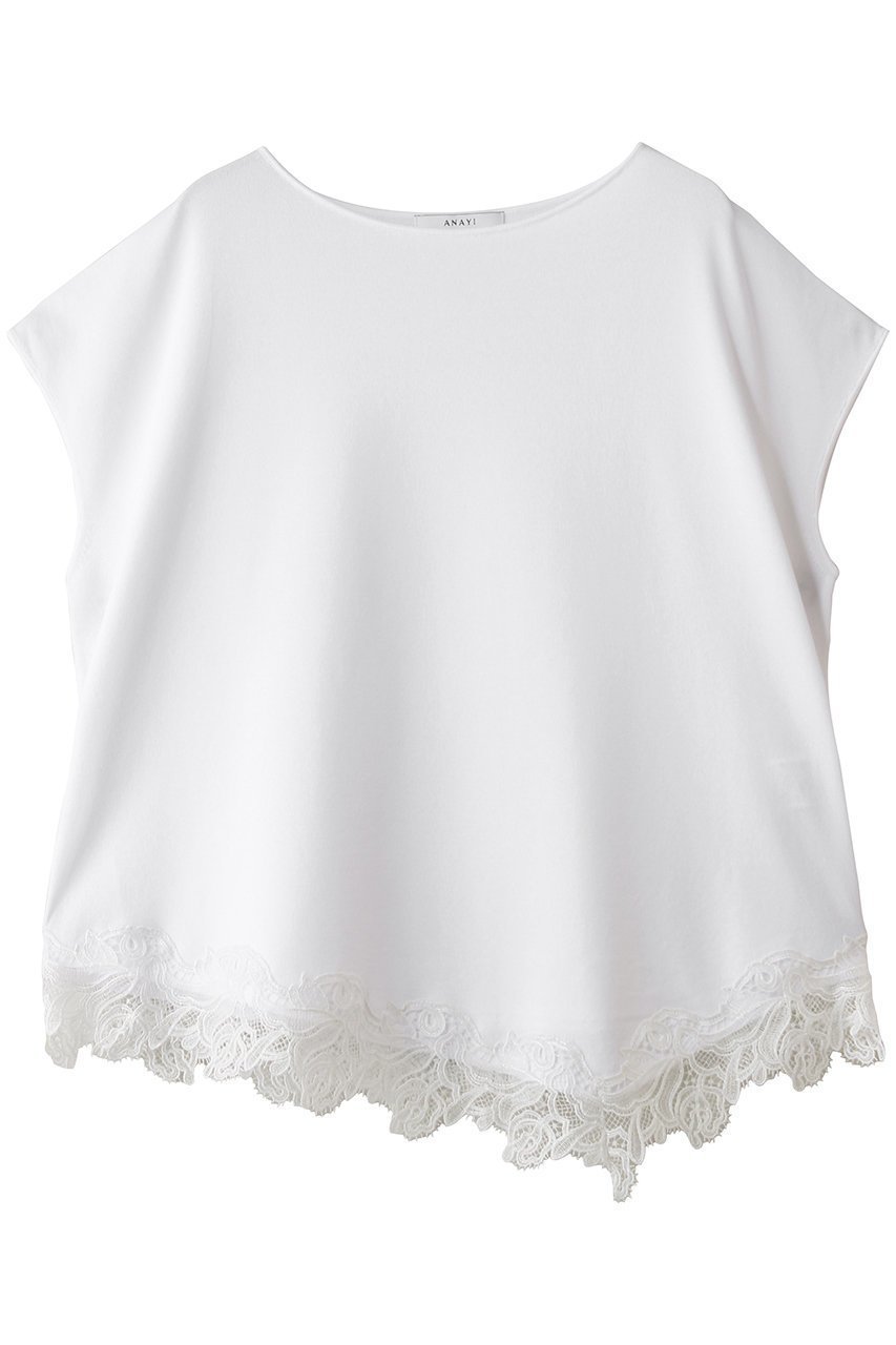 【アナイ/ANAYI】のレースヘムボクシープルオーバー インテリア・キッズ・メンズ・レディースファッション・服の通販 founy(ファニー) 　ファッション　Fashion　レディースファッション　Fashion for Women　トップス・カットソー　Cut & Sew Tops　ニット　Knit Tops & Sweaters　カジュアルプルオーバー・ニットトップス　Pullovers & Knit Tops / Casual Pullovers　イレギュラーヘム　Irregular Hem　デニム　Denim, Jeans Material　レース　Lace, Lace Fabric　エレガント 上品　Elegant　新作・新入荷　New Arrivals / New In　ホワイト|ID: prp329100004923475 ipo3291000000036943182