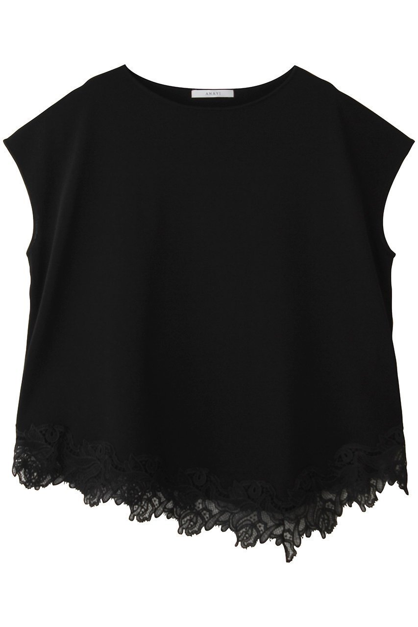 【アナイ/ANAYI】のレースヘムボクシープルオーバー インテリア・キッズ・メンズ・レディースファッション・服の通販 founy(ファニー) 　ファッション　Fashion　レディースファッション　Fashion for Women　トップス・カットソー　Cut & Sew Tops　ニット　Knit Tops & Sweaters　カジュアルプルオーバー・ニットトップス　Pullovers & Knit Tops / Casual Pullovers　イレギュラーヘム　Irregular Hem　デニム　Denim, Jeans Material　レース　Lace, Lace Fabric　エレガント 上品　Elegant　新作・新入荷　New Arrivals / New In　ブラック|ID: prp329100004923475 ipo3291000000036943185