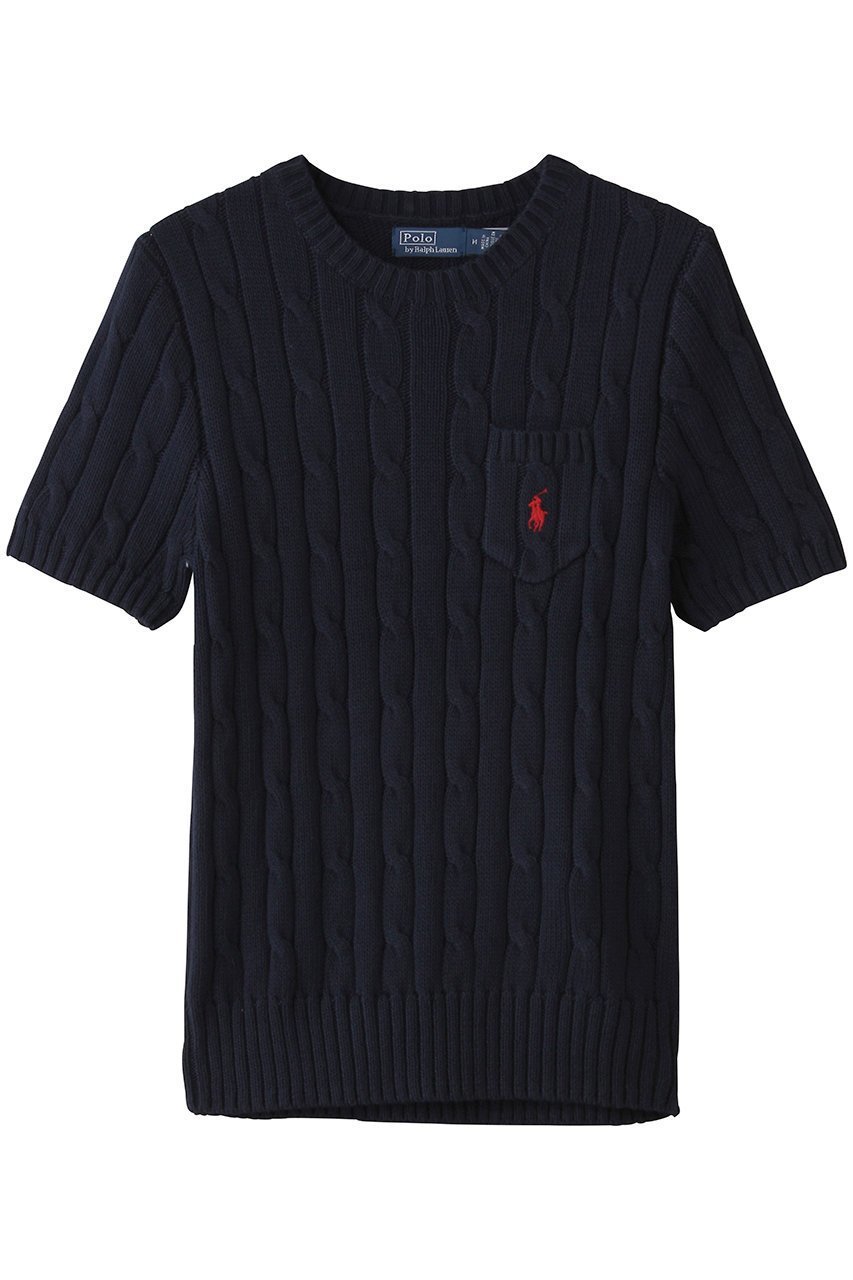 【ラルフローレン/RALPH LAUREN】の【POLO RALPH LAUREN】ケーブルニット コットン ショートスリーブ セーター インテリア・キッズ・メンズ・レディースファッション・服の通販 founy(ファニー) 　ファッション　Fashion　レディースファッション　Fashion for Women　トップス・カットソー　Cut & Sew Tops　ニット　Knit Tops & Sweaters　カジュアルプルオーバー・ニットトップス　Pullovers & Knit Tops / Casual Pullovers　ショート　Short, Short Length　シンプル　Simple, Minimal　スリム　Slim, Slim Fit　スリーブ　Sleeve, Long Sleeve / Short Sleeve　セーター　Sweater, Knitwear　バランス　Balance, Style Balance　パッチ　Patch, Appliqué　フィット　Fit, Slim Fit　ポケット　Pocket, Pocket Detail　エレガント 上品　Elegant　半袖　Short Sleeve, Half Sleeve　新作・新入荷　New Arrivals / New In　ネイビー|ID: prp329100004923480 ipo3291000000036943210