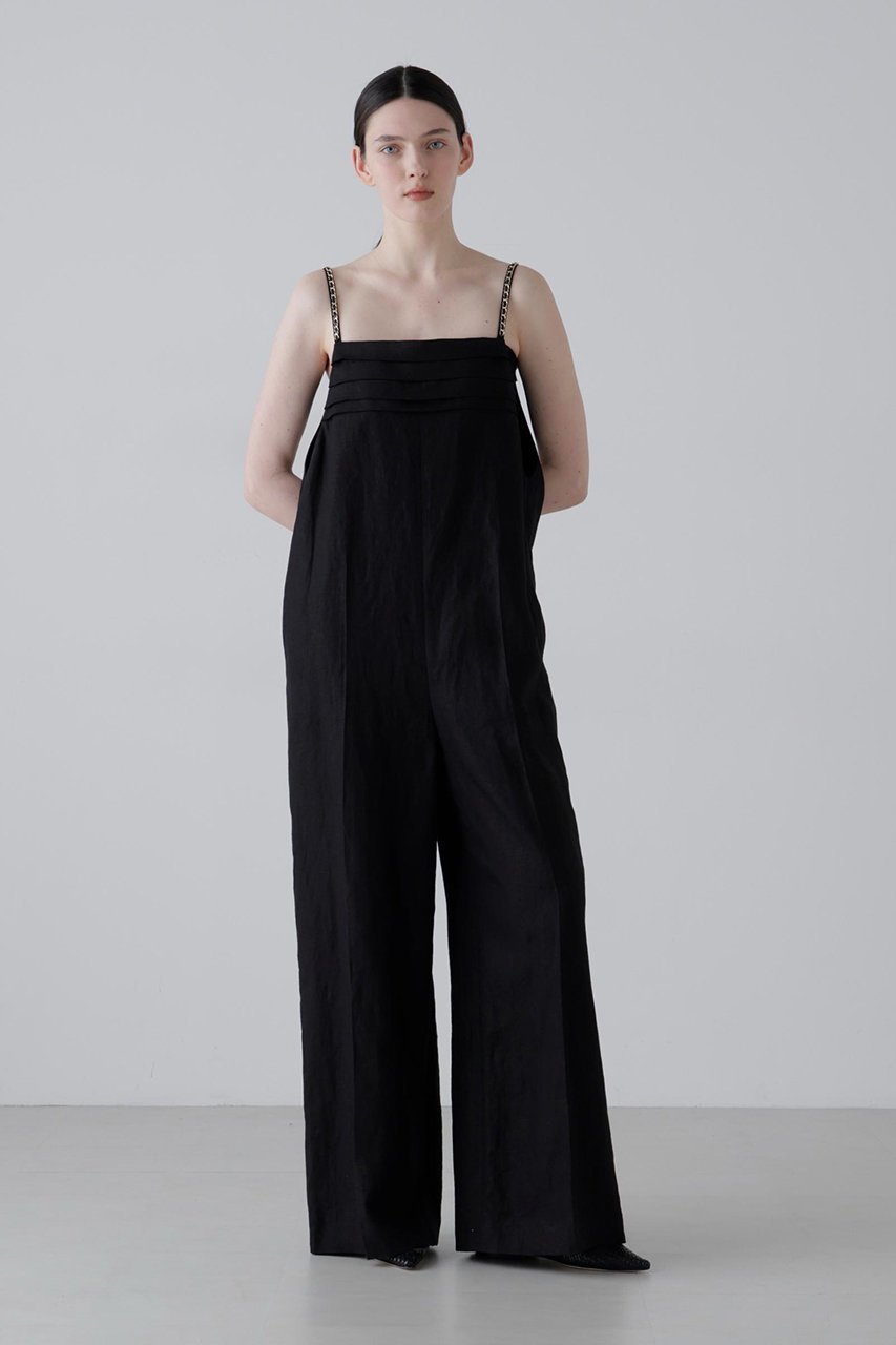 【アドーア/ADORE】のデラヴェライク麻コンビネゾン インテリア・キッズ・メンズ・レディースファッション・服の通販 founy(ファニー) 　ファッション　Fashion　レディースファッション　Fashion for Women　パンツ　Pants & Trousers　コンビネゾン　Jumpsuit, All-in-One　ストレート　Straight, Straight Cut　チェーン　Chain, Chain Strap　フロント　Front, Front Design　ルーズ　Loose, Oversized　再入荷　Restock / Back in Stock　ブラック|ID: prp329100004923735 ipo3291000000036944868