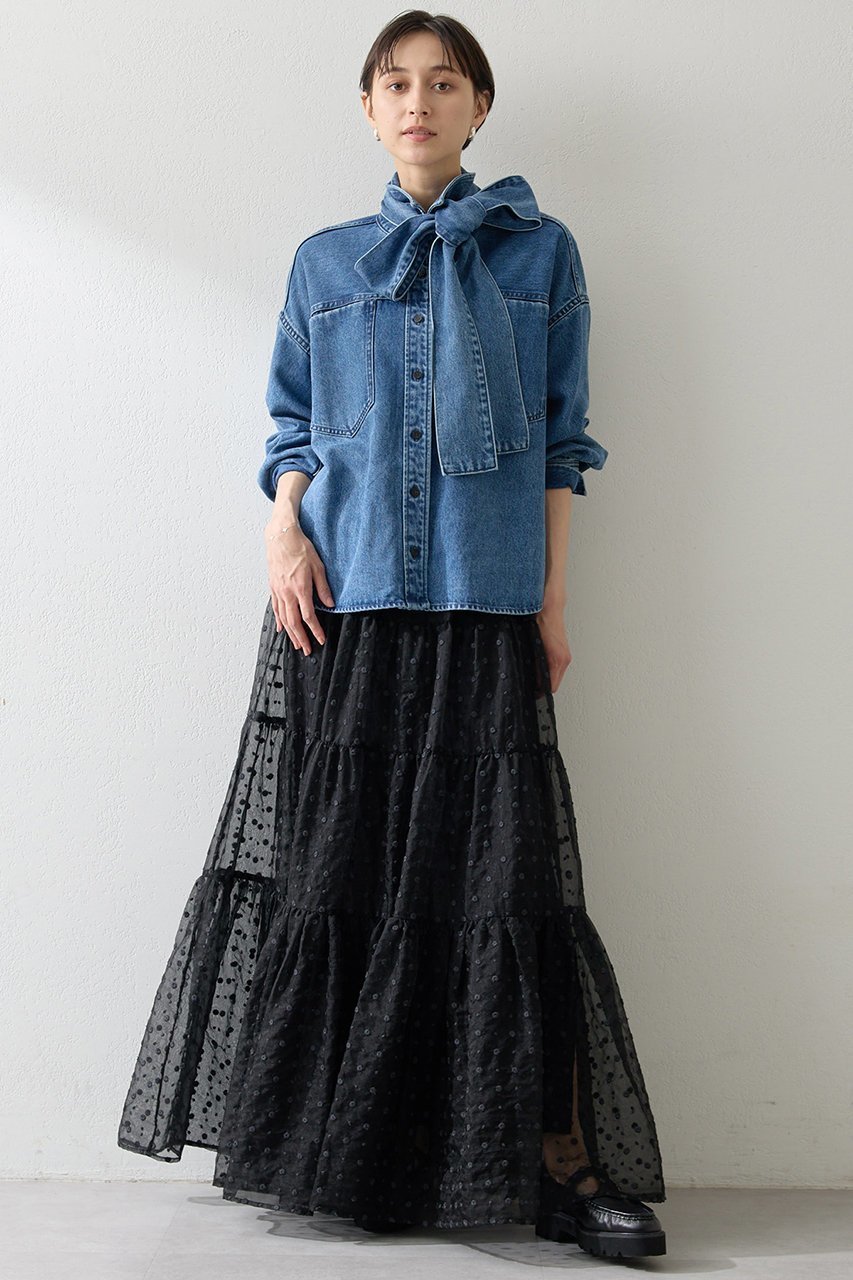 【ウィムガゼット/Whim Gazette】のデニムボウタイシャツ 人気、トレンドファッション・服の通販 founy(ファニー) 　ファッション　Fashion　レディースファッション　Fashion for Women　トップス・カットソー　Cut & Sew Tops　シャツ・ブラウス・オフィスカジュアル　Elegant Blouses & Button-Ups　シンプル　Simple, Minimal　スリーブ　Sleeve, Long Sleeve / Short Sleeve　セットアップ　Set-Up, Coordinated Outfit　デニム　Denim, Jeans Material　ドレープ　Drape, Draping Fabric　バランス　Balance, Style Balance　フェミニン　Feminine, Girly　ブリーチ　Bleach, Washed Finish　ロング　Long, Long-Length　再入荷　Restock / Back in Stock　おすすめ　Recommended / Our Picks　other-2|ID: prp329100004923754 ipo3291000000036945049