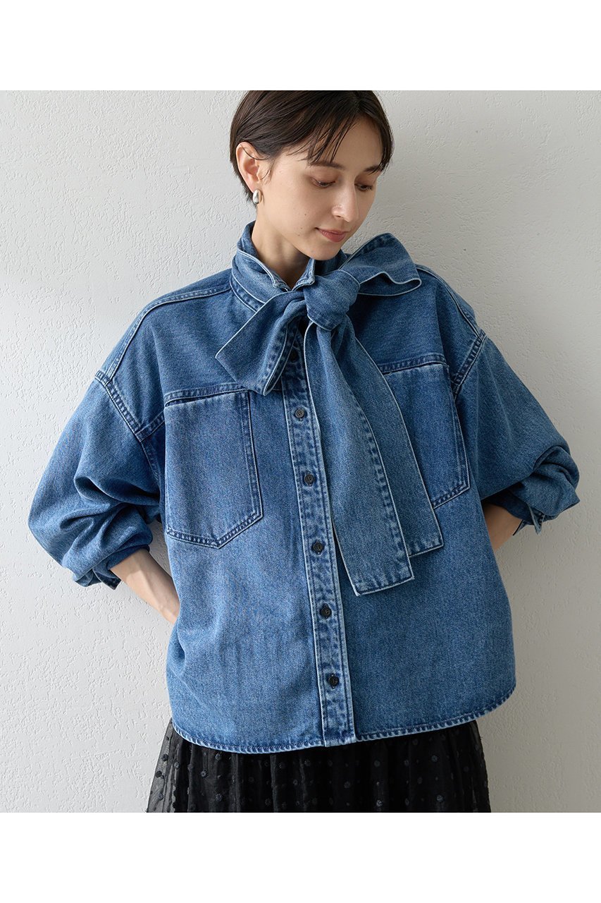 【ウィムガゼット/Whim Gazette】のデニムボウタイシャツ 人気、トレンドファッション・服の通販 founy(ファニー) 　ファッション　Fashion　レディースファッション　Fashion for Women　トップス・カットソー　Cut & Sew Tops　シャツ・ブラウス・オフィスカジュアル　Elegant Blouses & Button-Ups　シンプル　Simple, Minimal　スリーブ　Sleeve, Long Sleeve / Short Sleeve　セットアップ　Set-Up, Coordinated Outfit　デニム　Denim, Jeans Material　ドレープ　Drape, Draping Fabric　バランス　Balance, Style Balance　フェミニン　Feminine, Girly　ブリーチ　Bleach, Washed Finish　ロング　Long, Long-Length　再入荷　Restock / Back in Stock　おすすめ　Recommended / Our Picks　other-6|ID: prp329100004923754 ipo3291000000036945064