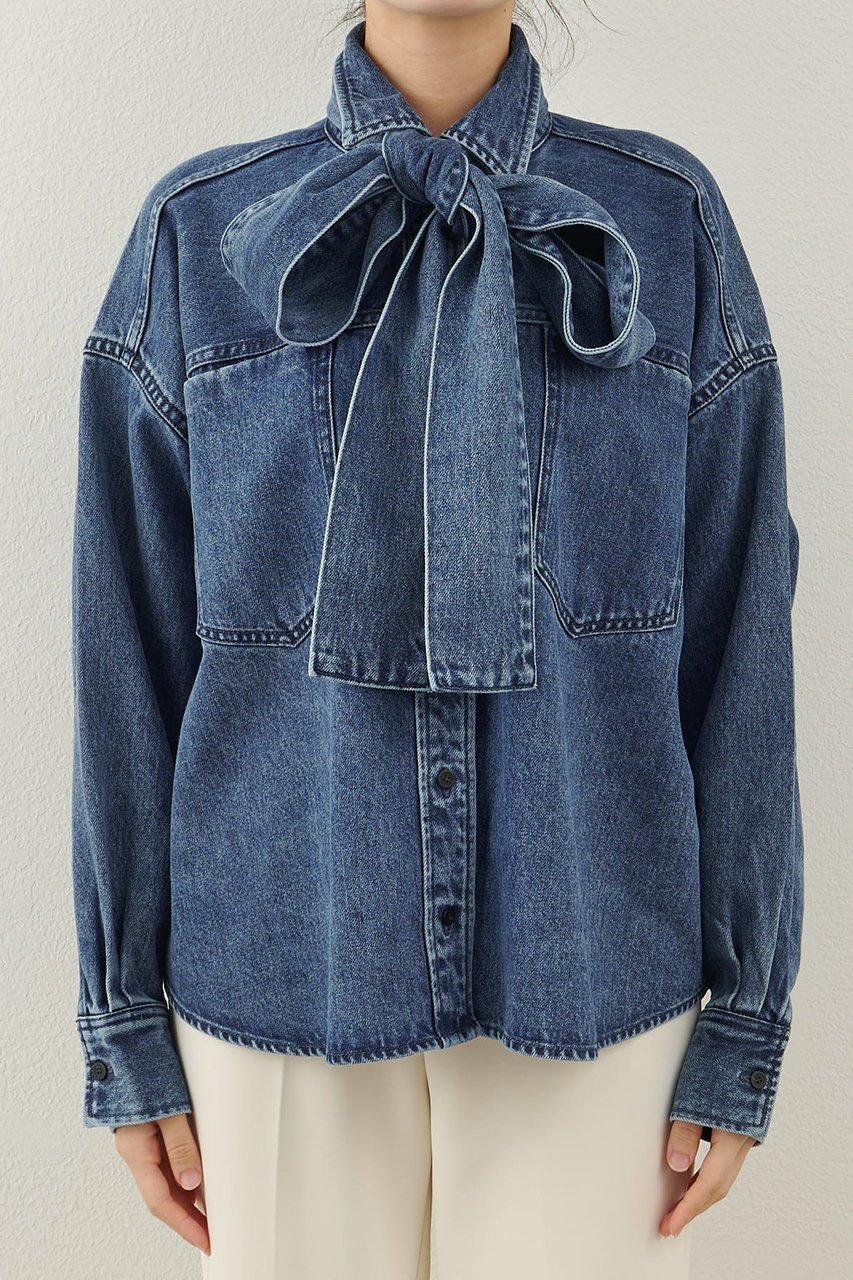 【ウィムガゼット/Whim Gazette】のデニムボウタイシャツ 人気、トレンドファッション・服の通販 founy(ファニー) 　ファッション　Fashion　レディースファッション　Fashion for Women　トップス・カットソー　Cut & Sew Tops　シャツ・ブラウス・オフィスカジュアル　Elegant Blouses & Button-Ups　シンプル　Simple, Minimal　スリーブ　Sleeve, Long Sleeve / Short Sleeve　セットアップ　Set-Up, Coordinated Outfit　デニム　Denim, Jeans Material　ドレープ　Drape, Draping Fabric　バランス　Balance, Style Balance　フェミニン　Feminine, Girly　ブリーチ　Bleach, Washed Finish　ロング　Long, Long-Length　再入荷　Restock / Back in Stock　おすすめ　Recommended / Our Picks　other-7|ID: prp329100004923754 ipo3291000000036945067
