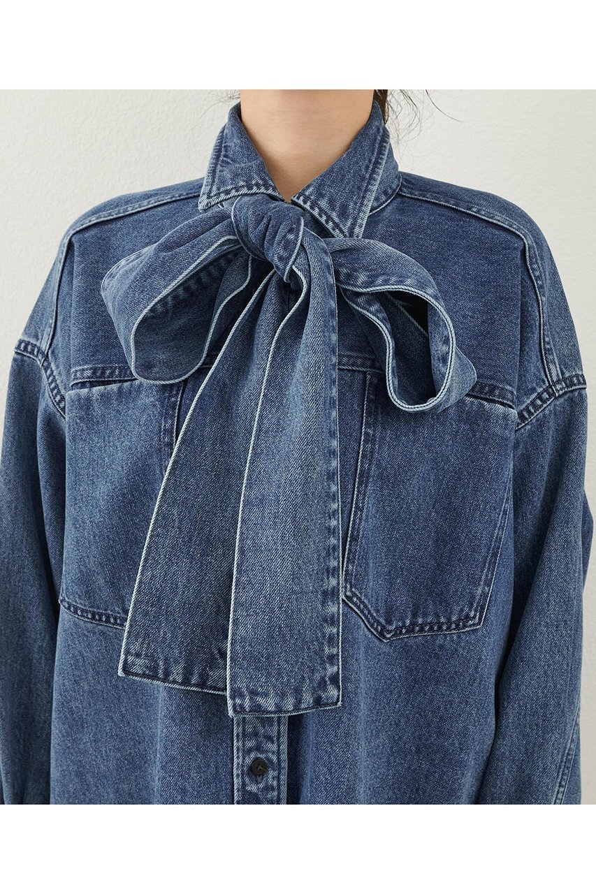 【ウィムガゼット/Whim Gazette】のデニムボウタイシャツ 人気、トレンドファッション・服の通販 founy(ファニー) 　ファッション　Fashion　レディースファッション　Fashion for Women　トップス・カットソー　Cut & Sew Tops　シャツ・ブラウス・オフィスカジュアル　Elegant Blouses & Button-Ups　シンプル　Simple, Minimal　スリーブ　Sleeve, Long Sleeve / Short Sleeve　セットアップ　Set-Up, Coordinated Outfit　デニム　Denim, Jeans Material　ドレープ　Drape, Draping Fabric　バランス　Balance, Style Balance　フェミニン　Feminine, Girly　ブリーチ　Bleach, Washed Finish　ロング　Long, Long-Length　再入荷　Restock / Back in Stock　おすすめ　Recommended / Our Picks　other-8|ID: prp329100004923754 ipo3291000000036945070