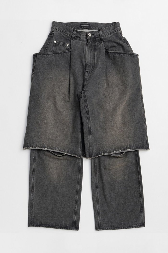 【メゾンスペシャル/MAISON SPECIAL】のLayered Denim Pants/レイヤードデニムパンツ インテリア・キッズ・メンズ・レディースファッション・服の通販 founy(ファニー) https://founy.com/ ファッション Fashion レディースファッション Fashion for Women パンツ Pants & Trousers デニムパンツ・ジーンズ・美脚デニム Denim Jeans & Pants スリット Slit, Slit Detail デニム Denim, Jeans Material ハーフ Half, Half-Length バランス Balance, Style Balance フォルム Silhouette, Form ロング Long, Long-Length 新作・新入荷 New Arrivals / New In |ID: prp329100004923765 ipo3291000000036945121