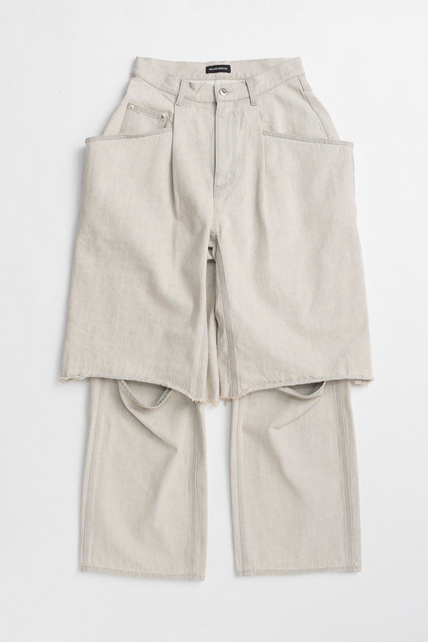 【メゾンスペシャル/MAISON SPECIAL】のLayered Denim Pants/レイヤードデニムパンツ インテリア・キッズ・メンズ・レディースファッション・服の通販 founy(ファニー) 　ファッション　Fashion　レディースファッション　Fashion for Women　パンツ　Pants & Trousers　デニムパンツ・ジーンズ・美脚デニム　Denim Jeans & Pants　スリット　Slit, Slit Detail　デニム　Denim, Jeans Material　ハーフ　Half, Half-Length　バランス　Balance, Style Balance　フォルム　Silhouette, Form　ロング　Long, Long-Length　新作・新入荷　New Arrivals / New In　L.GRY(ライトグレー)|ID: prp329100004923765 ipo3291000000036945131