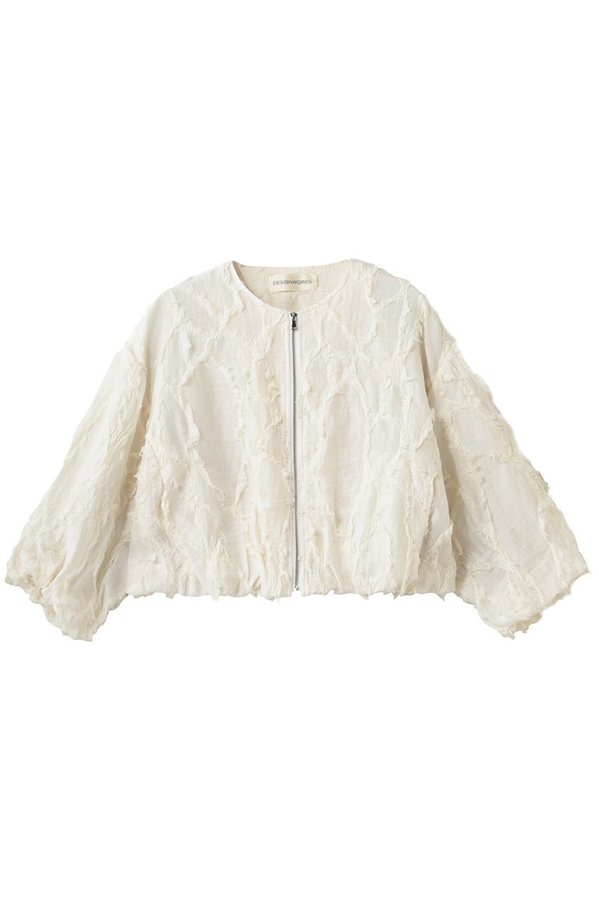 【デザイン ワークス/DESIGN WORKS】のアブストラクトカットジャガードブルゾン 人気、トレンドファッション・服の通販 founy(ファニー) 　ファッション　Fashion　レディースファッション　Fashion for Women　アウター　Coat / Outerwear Collection　レディースジャケット・軽アウター　Jackets　ブルゾンジャケット・スポーティアウター　Blouson Jackets　おすすめ　Recommended / Our Picks　ギャザー　Gathered, Ruffled　コンパクト　Compact, Small Size　シアー　Sheer, See-Through　シンプル　Simple, Minimal　ジャカード／ジャガード　Jacquard, Woven Pattern　ジャケット　Jacket, Outerwear　バランス　Balance, Style Balance　フリンジ　Fringe, Tassel　ブルゾン　Blouson, Bomber Jacket　新作・新入荷　New Arrivals / New In　春　Spring　羽織　Haori, Light Jacket　 other-1|ID: prp329100004923782 ipo3291000000036945256