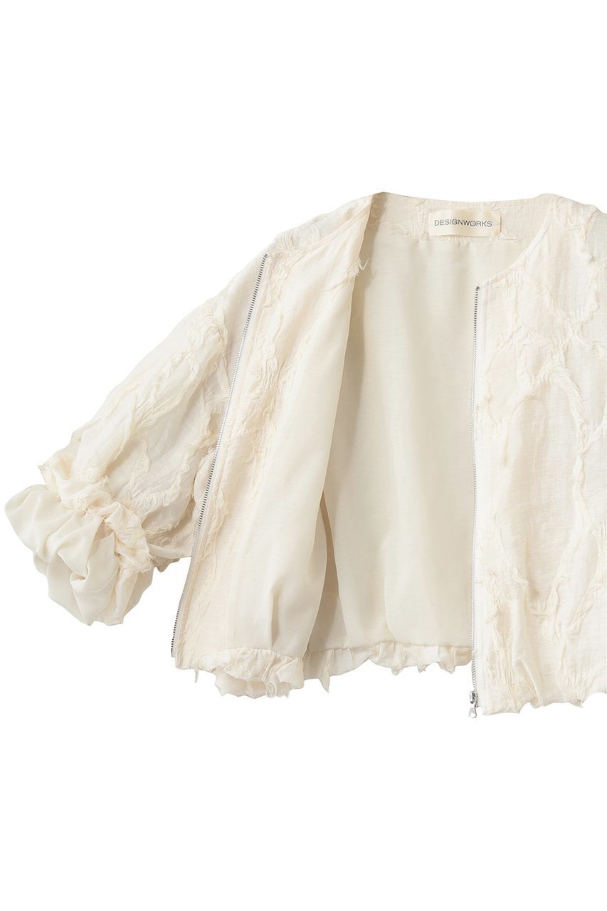 【デザイン ワークス/DESIGN WORKS】のアブストラクトカットジャガードブルゾン 人気、トレンドファッション・服の通販 founy(ファニー) 　ファッション　Fashion　レディースファッション　Fashion for Women　アウター　Coat / Outerwear Collection　レディースジャケット・軽アウター　Jackets　ブルゾンジャケット・スポーティアウター　Blouson Jackets　おすすめ　Recommended / Our Picks　ギャザー　Gathered, Ruffled　コンパクト　Compact, Small Size　シアー　Sheer, See-Through　シンプル　Simple, Minimal　ジャカード／ジャガード　Jacquard, Woven Pattern　ジャケット　Jacket, Outerwear　バランス　Balance, Style Balance　フリンジ　Fringe, Tassel　ブルゾン　Blouson, Bomber Jacket　新作・新入荷　New Arrivals / New In　春　Spring　羽織　Haori, Light Jacket　other-6|ID: prp329100004923782 ipo3291000000036945276