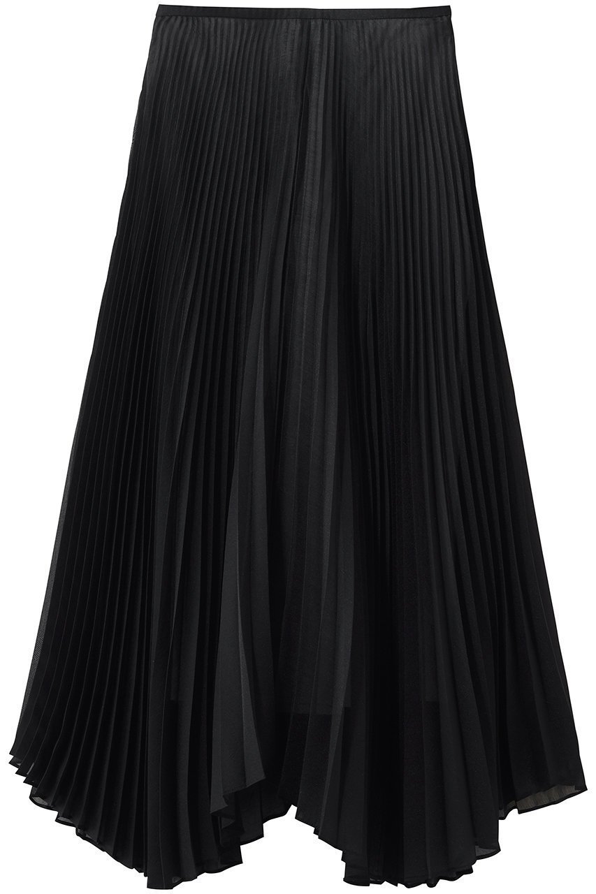 【ランバン オン ブルー/LANVIN en Bleu】のオーガンジーカーブヘムプリーツスカート インテリア・キッズ・メンズ・レディースファッション・服の通販 founy(ファニー) 　ファッション　Fashion　レディースファッション　Fashion for Women　スカート　Skirts　プリーツスカート / 上品フェミニンスタイル　Pleated Skirts　ロングスカート　Long Skirts / Maxi & Midi Skirts　おすすめ　Recommended / Our Picks　オーガンジー　Organza Fabric　ダウン　Down, Puffer　プリーツ　Pleats, Pleated　ランダム　Random, Irregular　ロング　Long, Long-Length　新作・新入荷　New Arrivals / New In　ブラック|ID: prp329100004923806 ipo3291000000036945467