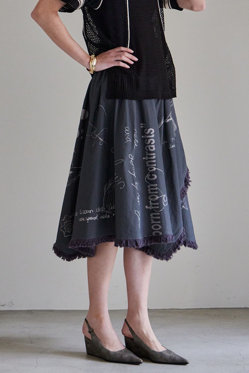 【メゾンスペシャル/MAISON SPECIAL】のAsymmetrical Wrap Print Skirt/アシンメトリーラッププリントスカート 人気、トレンドファッション・服の通販 founy(ファニー) 　ファッション　Fashion　レディースファッション　Fashion for Women　スカート　Skirts　ロングスカート　Long Skirts / Maxi & Midi Skirts　アシンメトリー　Asymmetrical Style　キャンバス　Canvas, Canvas Fabric　シンプル　Simple, Minimal　フォルム　Silhouette, Form　フリンジ　Fringe, Tassel　フレア　Flare, Flared　プリント　Print, Printed Pattern　ヘムライン　Hemline, Bottom Cut　ラップ　Wrap, Wrap Design　ロング　Long, Long-Length　手描き　Hand-Drawn, Illustrated　新作・新入荷　New Arrivals / New In　other-7|ID: prp329100004923893 ipo3291000000036946150