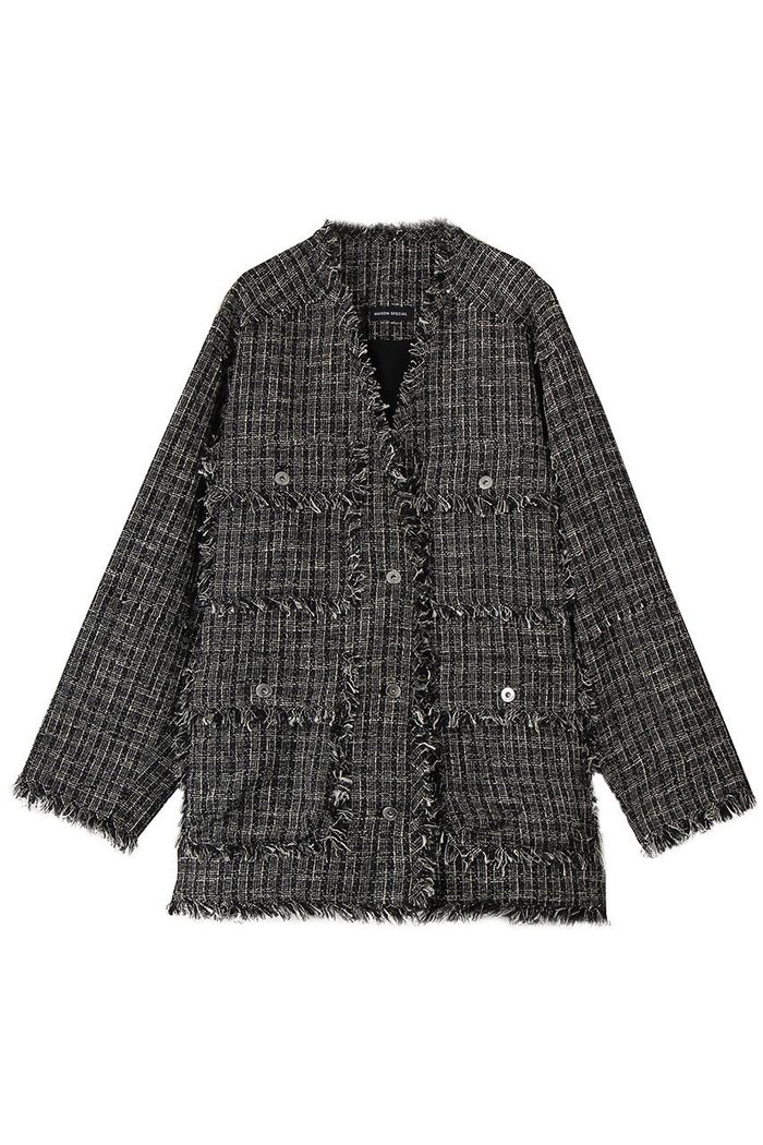 【メゾンスペシャル/MAISON SPECIAL】のFringe Tweed Long Jacket/フリンジツイードジャケット インテリア・キッズ・メンズ・レディースファッション・服の通販 founy(ファニー) https://founy.com/ ファッション Fashion レディースファッション Fashion for Women アウター Coat / Outerwear Collection レディースジャケット・軽アウター Jackets ジャケット Jacket, Outerwear チェック Check, Plaid, Tartan ツイード Twill, Twill Weave フリンジ Fringe, Tassel ボトム Bottoms, Lower Wear ポケット Pocket, Pocket Detail 春 Spring |ID: prp329100004924405 ipo3291000000036950342