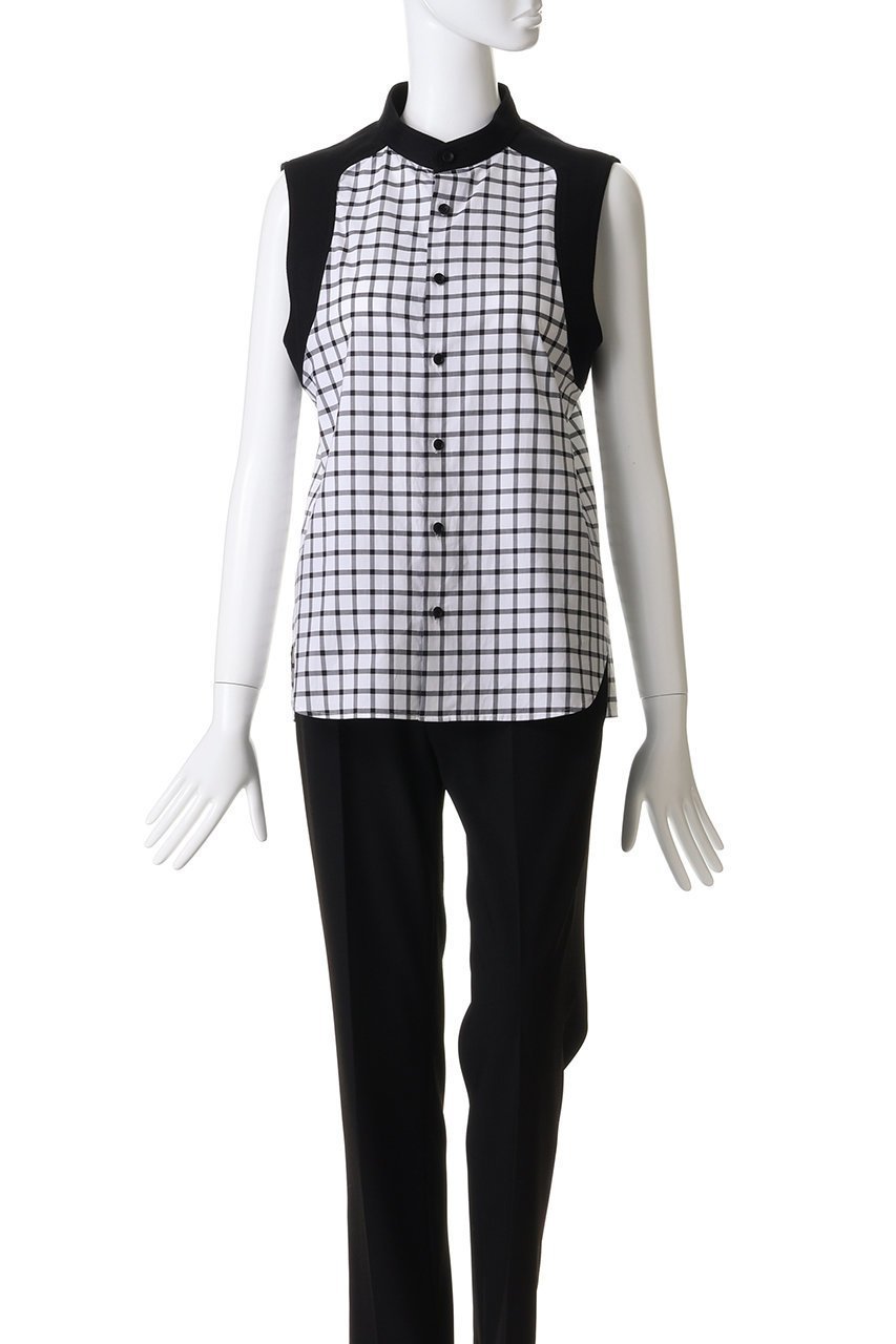 【ザ リラクス/THE RERACS】のバンドカラースリーブレスシャツ 人気、トレンドファッション・服の通販 founy(ファニー) 　ファッション　Fashion　レディースファッション　Fashion for Women　トップス・カットソー　Cut & Sew Tops　キャミソール&ノースリーブ　Camisoles & Sleeveless Tops　シャツ・ブラウス・オフィスカジュアル　Elegant Blouses & Button-Ups　コンパクト　Compact, Small Size　スラックス　Slacks, Dress Pants　チェック　Check, Plaid, Tartan　ノースリーブ　Sleeveless, No-Sleeve　マニッシュ　Mannish, Boyish　モダン　Modern, Contemporary　無地　Plain, Solid Color　other-2|ID: prp329100004924589 ipo3291000000036951743