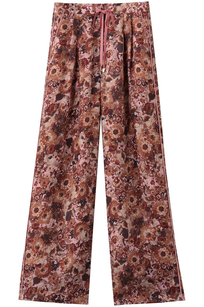 【ルール ロジェット/leur logette】のフラワープリントキュプラパンツ インテリア・キッズ・メンズ・レディースファッション・服の通販 founy(ファニー) 　ファッション　Fashion　レディースファッション　Fashion for Women　パンツ　Pants & Trousers　キュプラ　Cupro, Eco Fabric　フラワー　Flower, Floral　プリント　Print, Printed Pattern　リボン　Ribbon, Bow　リラックス　Relax, Relaxed Fit　ブラウン|ID: prp329100004924668 ipo3291000000036952316
