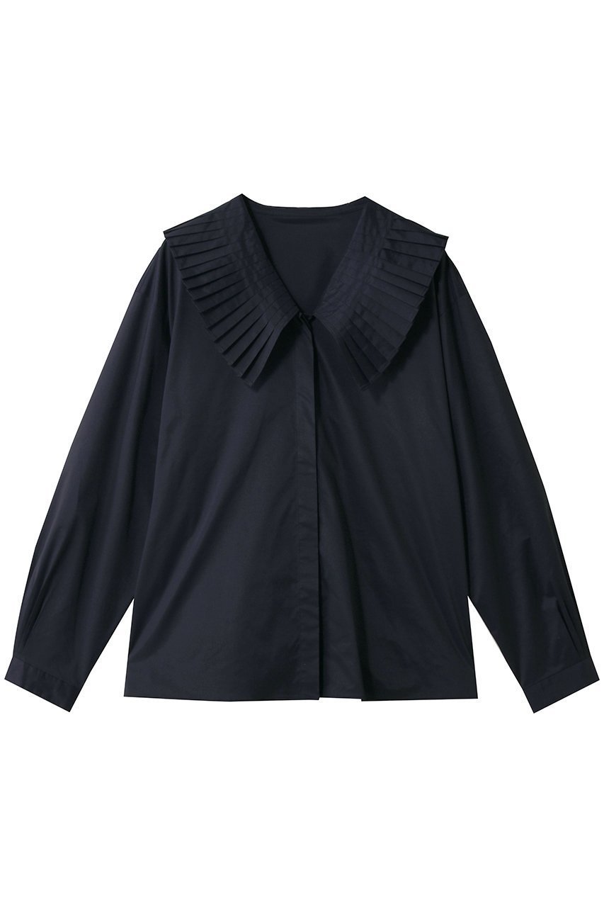 【マルティニーク/martinique】のアコーディオンプリーツカラーシャツ インテリア・キッズ・メンズ・レディースファッション・服の通販 founy(ファニー) 　ファッション　Fashion　レディースファッション　Fashion for Women　トップス・カットソー　Cut & Sew Tops　シャツ・ブラウス・オフィスカジュアル　Elegant Blouses & Button-Ups　おすすめ　Recommended / Our Picks　ジャケット　Jacket, Outerwear　スリーブ　Sleeve, Long Sleeve / Short Sleeve　パーティ　Party, Party Style　プリーツ　Pleats, Pleated　ロング　Long, Long-Length　エレガント 上品　Elegant　ネイビー|ID: prp329100004924711 ipo3291000000036952661